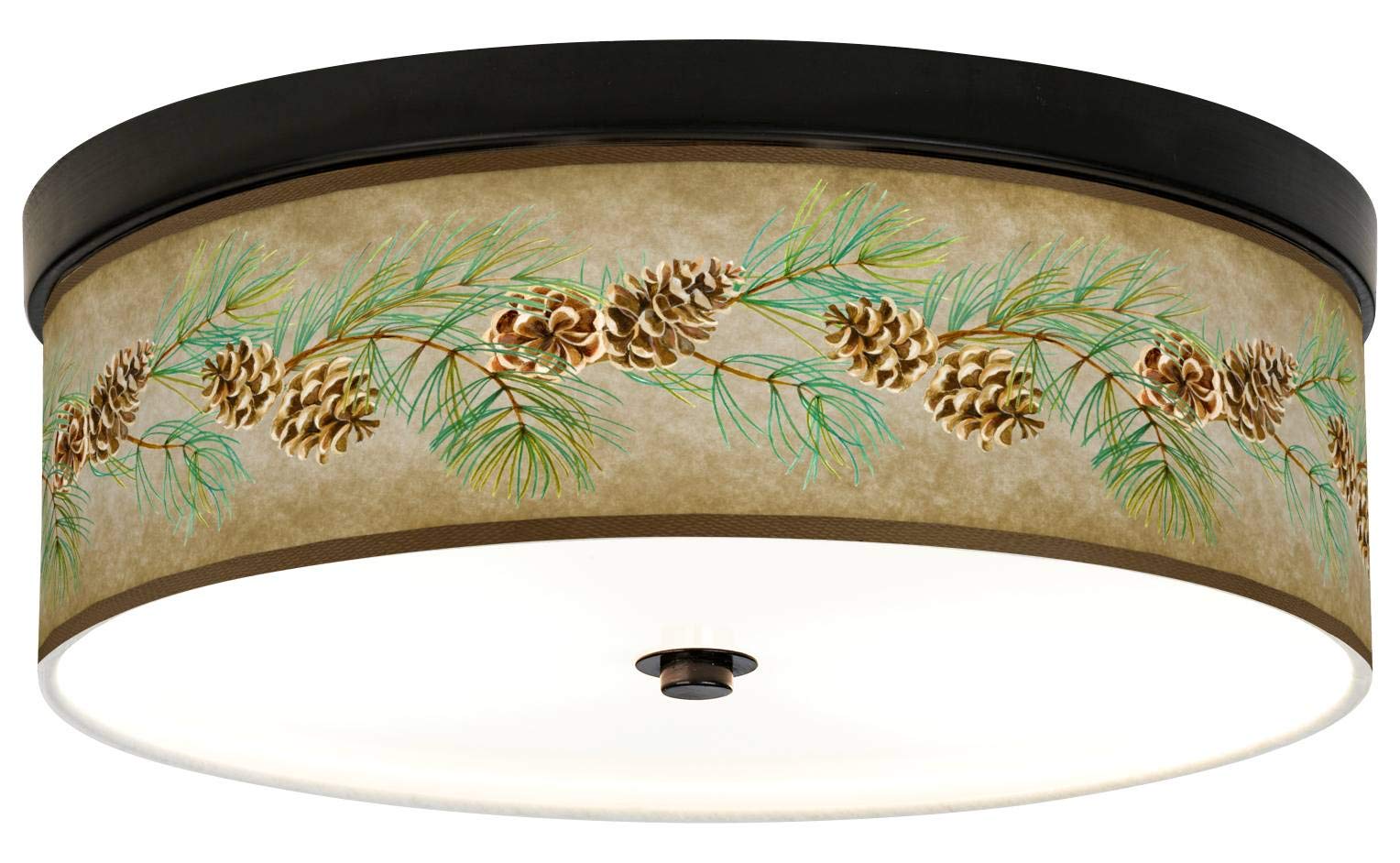 Energy Efficient Bronze Ceiling Light with Printed Shade - Cone Branch Giclee Design for Bedroom, Living Room & Dining Room Lighting