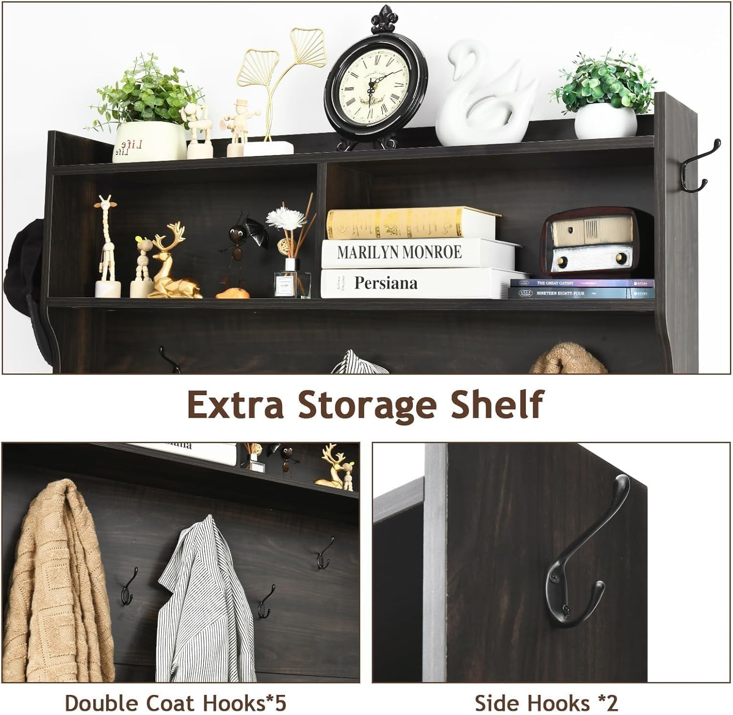 Farmhouse Hall Tree with Storage - Entryway Bench with 2 Sliding Barn Doors, Coat Rack & Shoe Organizer - Rustic Tall Hallway Furniture for Living Room, Foyer & Mudroom - Perfect for Home Entry Organization & Winter Gear Storage