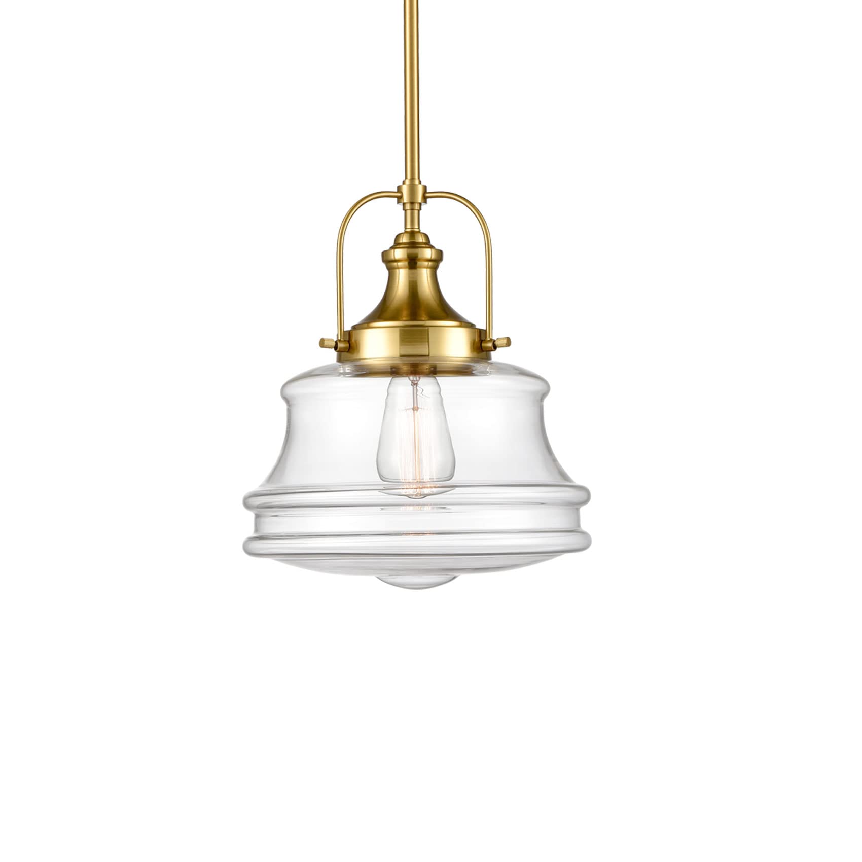 Vintage Brass Schoolhouse Pendant Light - Industrial Hanging Fixture for Kitchen Island, Dining Room, Bar & Farmhouse Decor | Adjustable Height & Dimmable Lighting