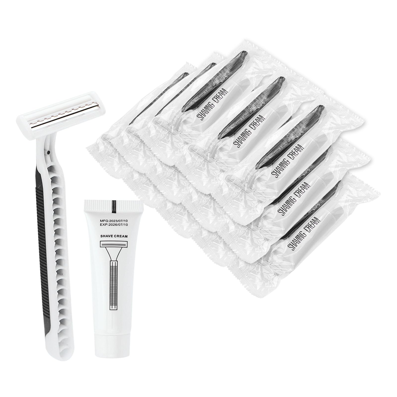 120 Pack Bulk Disposable Razors - Twin Blade Black Shavers with Clear Cap & 10g Shaving Cream - Individually Wrapped for Hygiene - Perfect for Travel, Hotels, Shelters & Charity Donations - Smooth Shaving Solution for Men & Women