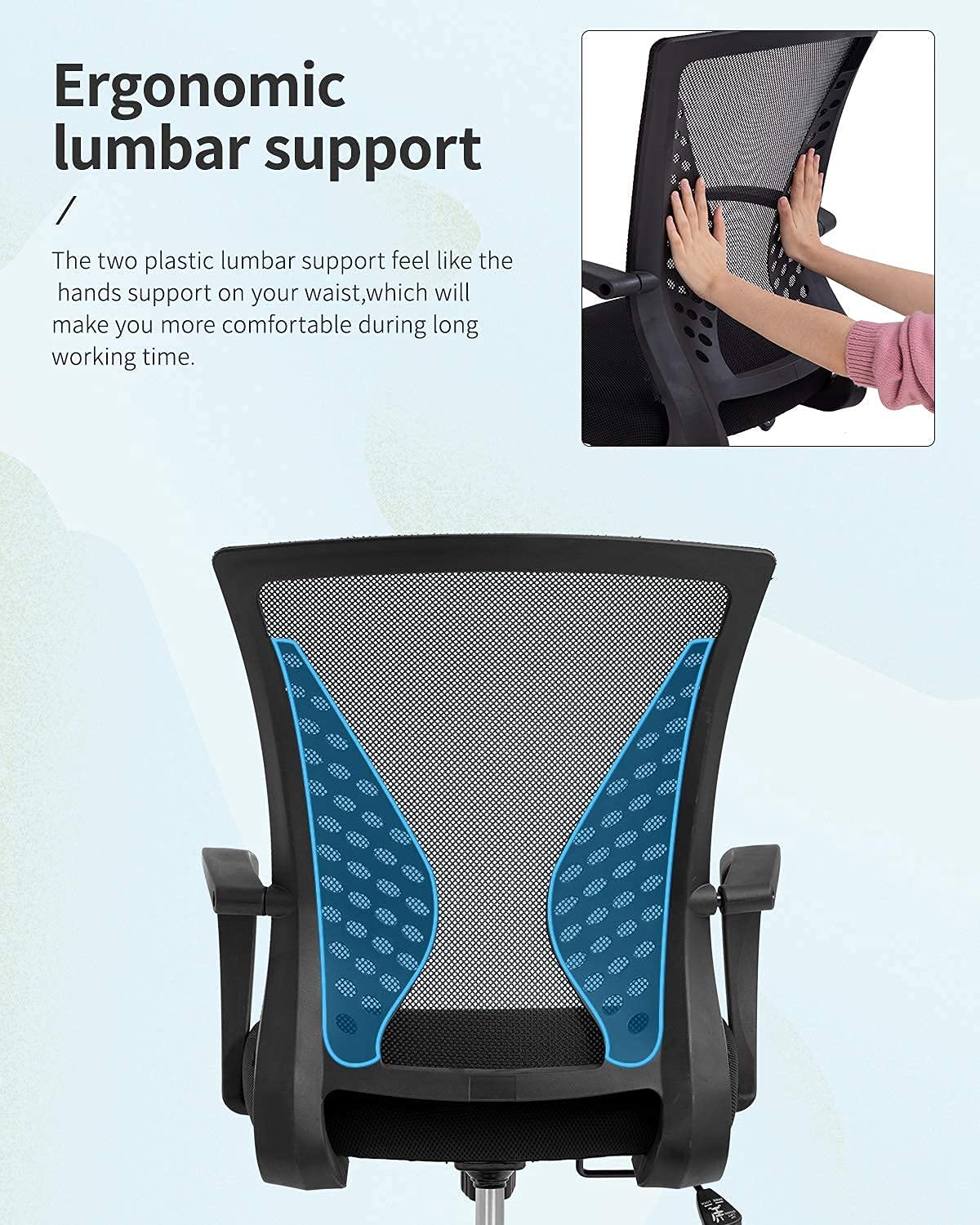 Ergonomic Mid-Back Mesh Office Chair with Adjustable Height & Lumbar Support - Swivel Rolling Desk Chair for Computer Work, Gaming & Home Office (Black) - Perfect for Long Work Hours, Video Calls & Productivity Boosting