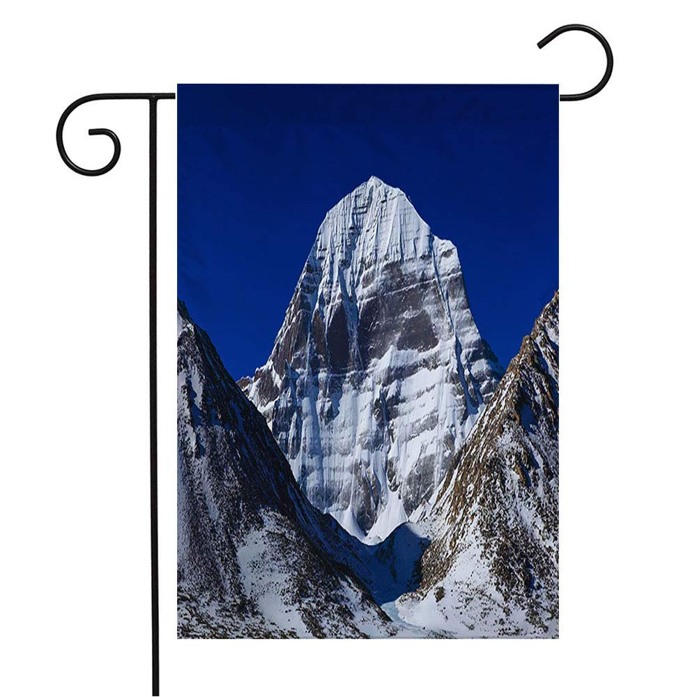 Welcome Garden Flag - Beautiful Blessing Scenery with North Blue Face Mountain, Kailash Bon Asia Peak & Glacier Landscape - Seasonal Outdoor Decor for Patio, Lawn & Home - Perfect Gift Idea 12x18 Inch - Ideal for Spring, Summer & Holiday Decorations