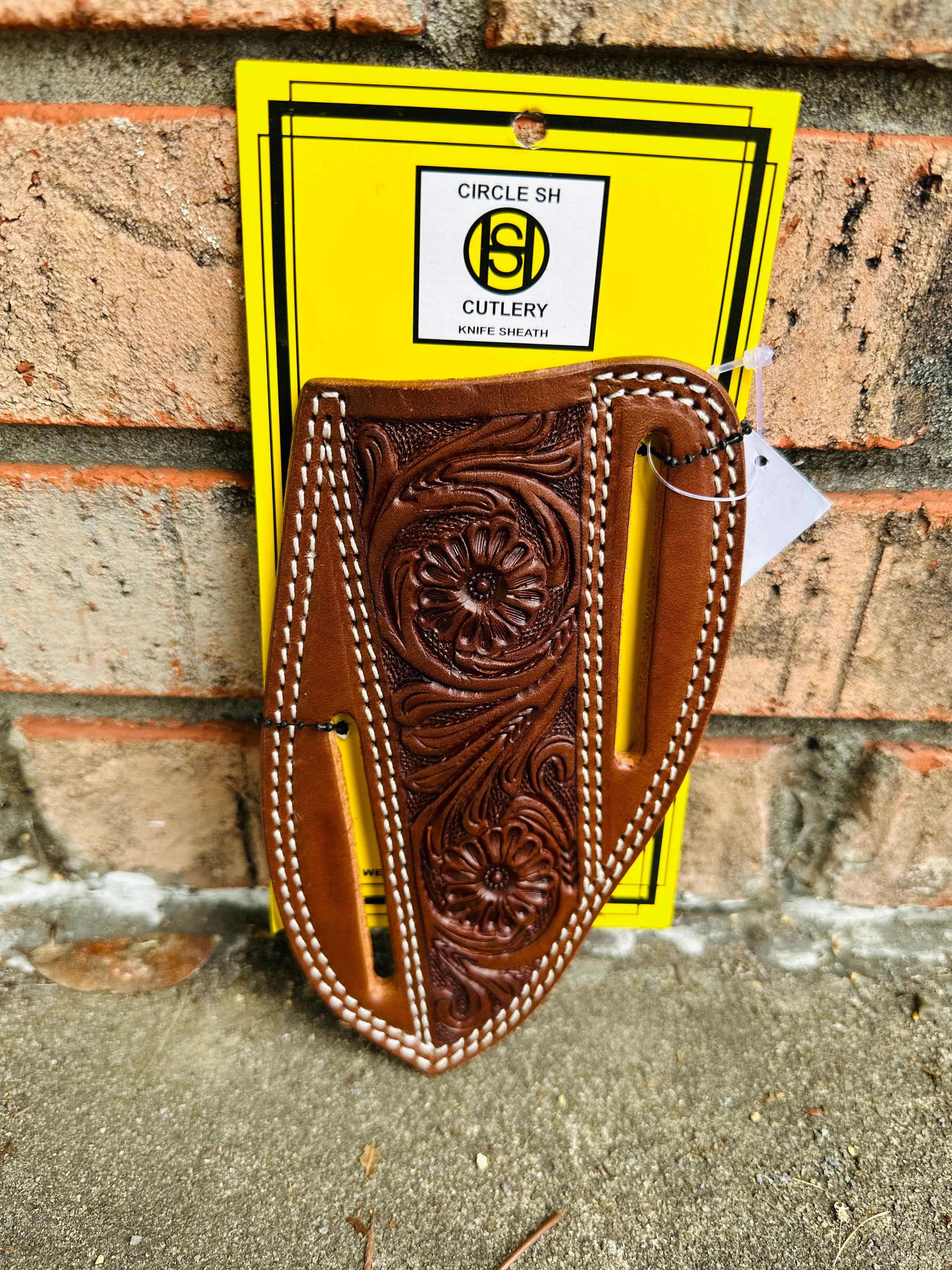 Ranger Belt Company Genuine Brown Leather Floral Knife Sheath - Durable Hunting & Outdoor Knife Holder for Camping, Hiking & Bushcraft