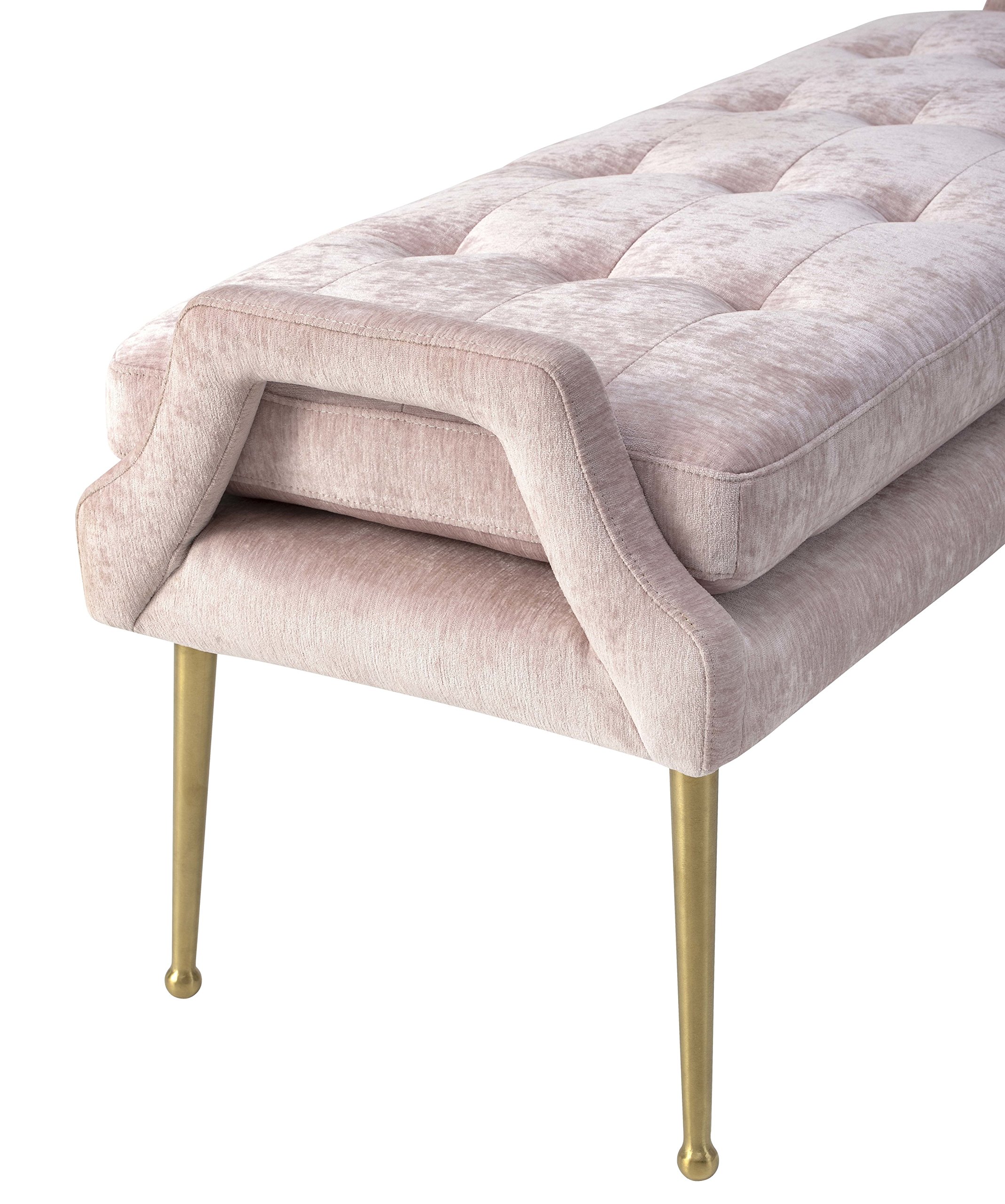 TOV Furniture Eileen Collection Modern Velvet Upholstered Bench with Solid Wood Legs in Blush Pink - Perfect for Bedroom, Living Room & Entryway Seating