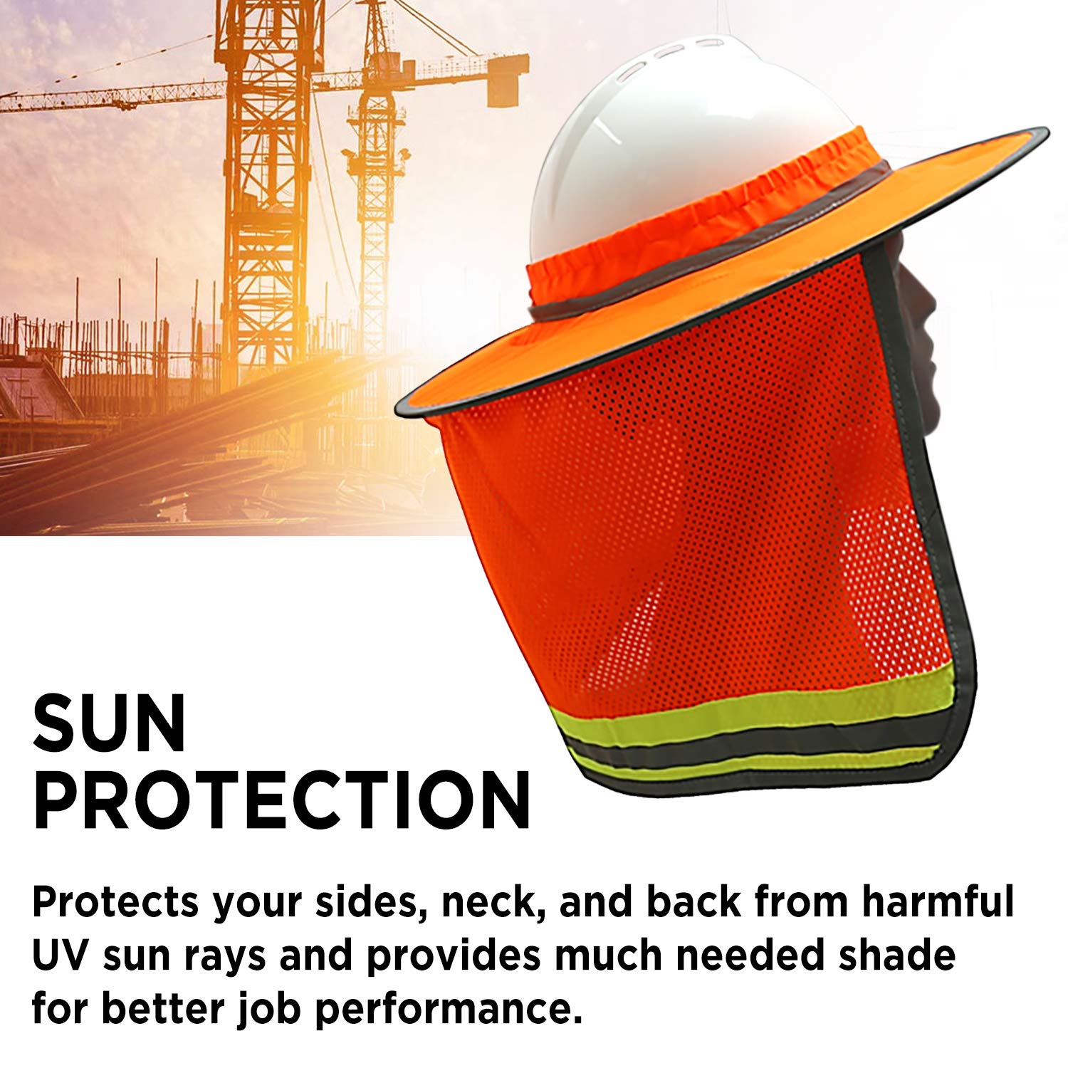 Wolf High-Visibility Orange ANSI Certified Reflective Full-Brim Hard Hat with Mesh Sun Visor & Neck Shade - Construction Safety Helmet for Outdoor Work, Roadside Crews & Nighttime Visibility