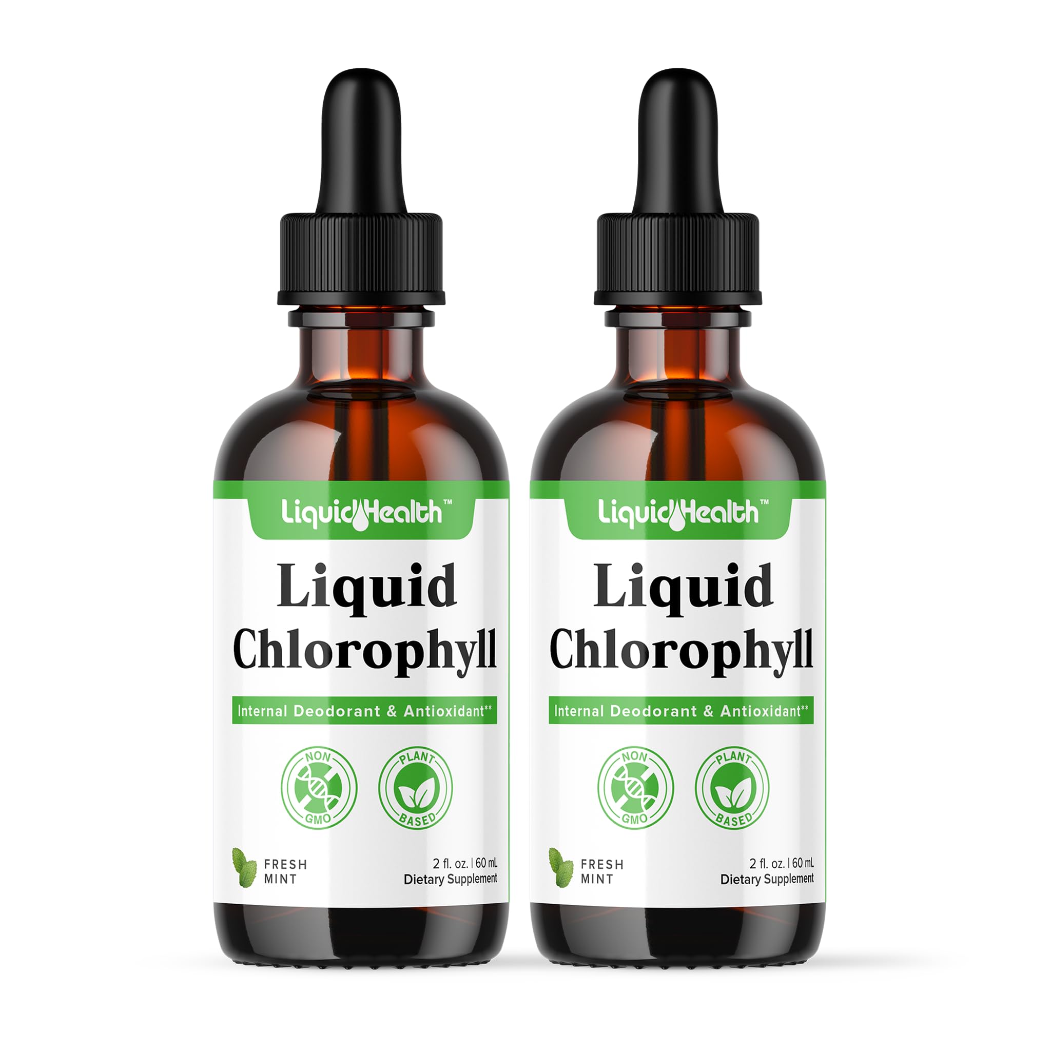 LIQUIDHEALTH Liquid Chlorophyll Drops - Natural Internal Deodorizer & Antioxidant Supplement for Liver Detox, Immune Support, Bad Breath Relief & Appetite Control - Promotes Hair, Skin & Collagen Health - Vegan, Non-GMO (2 Pack) - Perfect for Daily Wellness & Detox Routine