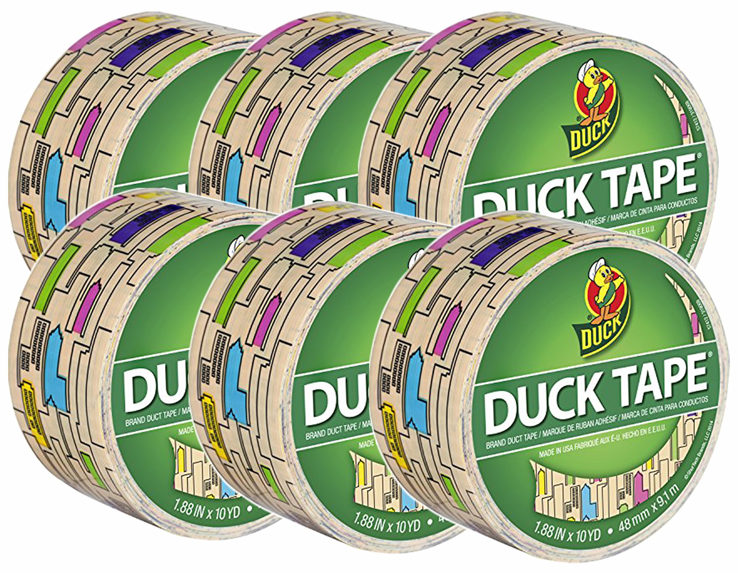 Duck Brand Duct Tape - Skyline Design, Heavy Duty Multipurpose Adhesive Tape (6 Pack) - Perfect for Home Repairs, DIY Projects, and Emergency Fixes