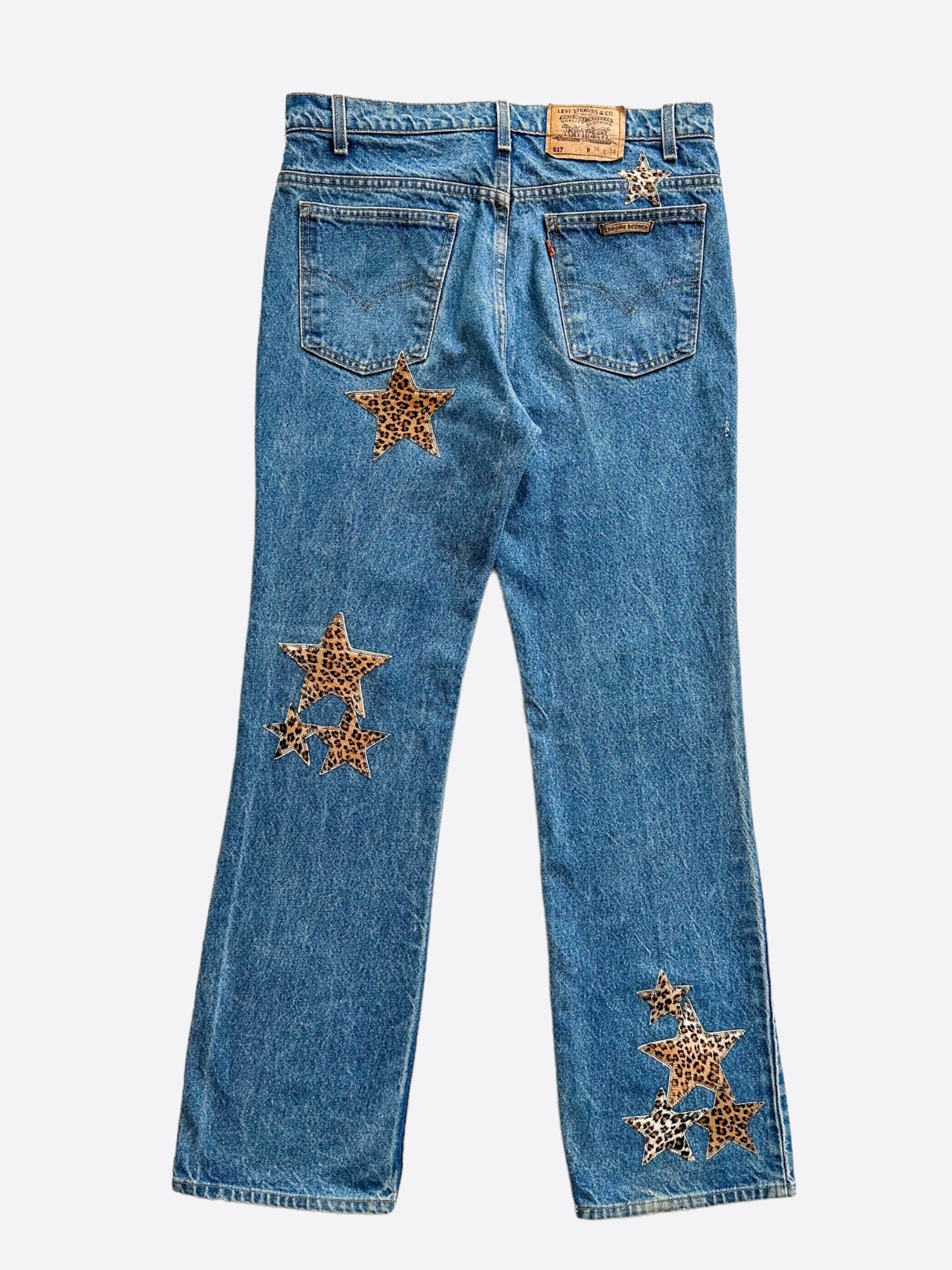 Chrome Hearts x Levi's Blue Cheetah Star Patch Jeans for Men & Women | Vintage Denim Pants with Unique Design | Perfect for Streetwear & Casual Outfits