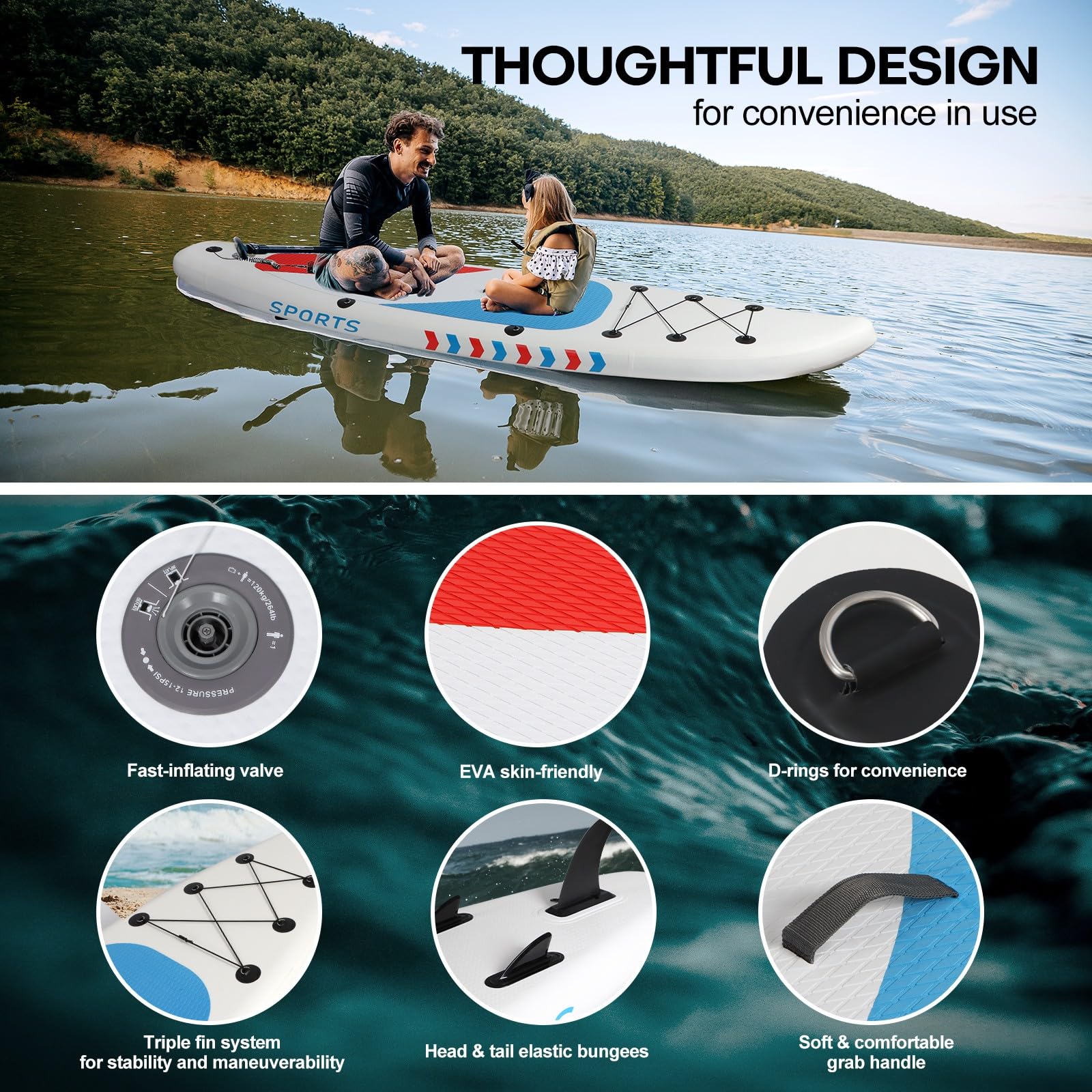 Inflatable Stand Up Paddle Board SUP with Accessories - Lightweight Adjustable Paddle, Non-Slip Deck - Complete Surf Kit for Adults & Youth - Perfect for Lakes, Rivers & Ocean Recreation
