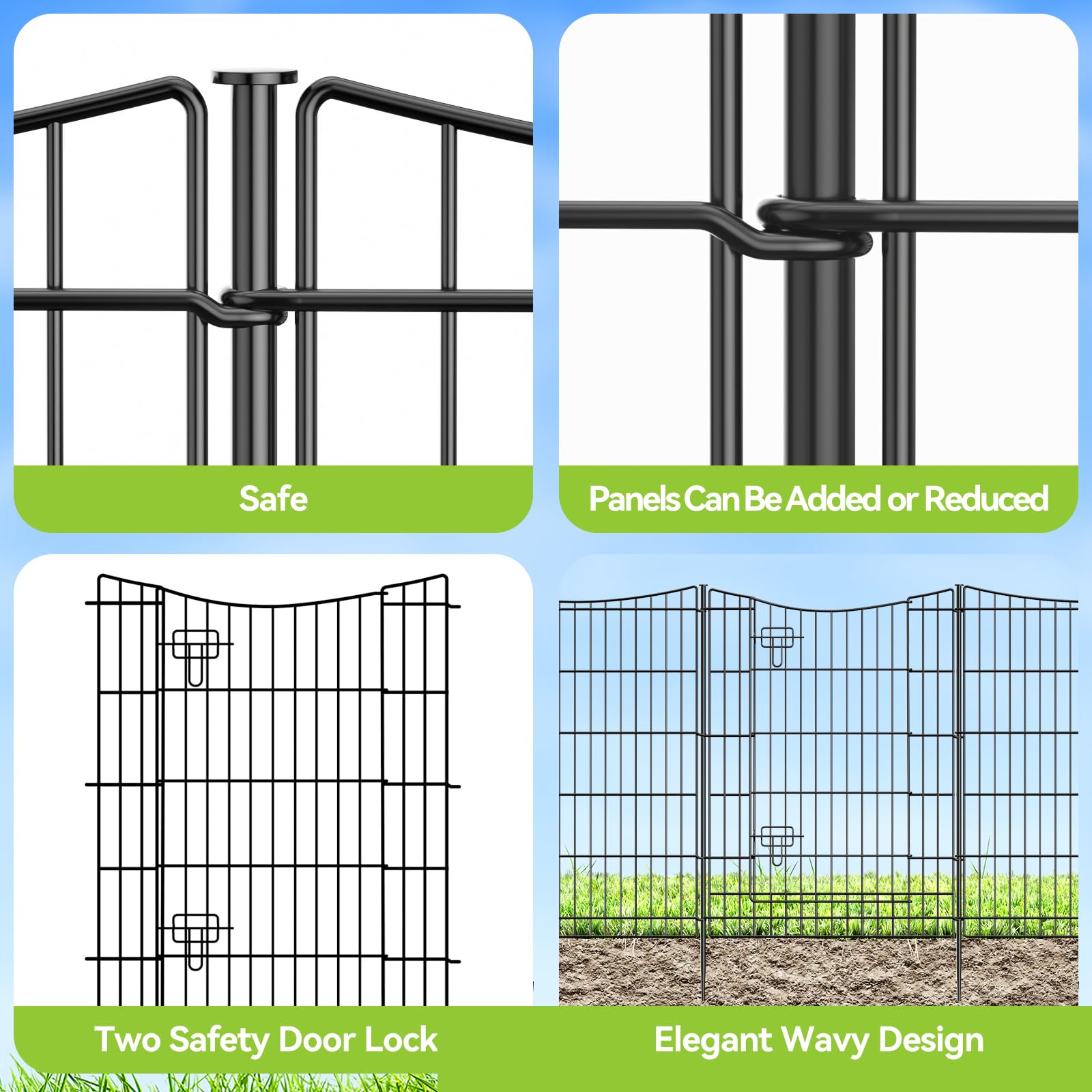 INJOPEXI 6-Panel 13ft x 36in Metal Garden Fence with Gate - Rustproof Outdoor Animal Barrier for Rabbits, Dogs - Perfect for Yard, Lawn, Patio, and Garden Protection