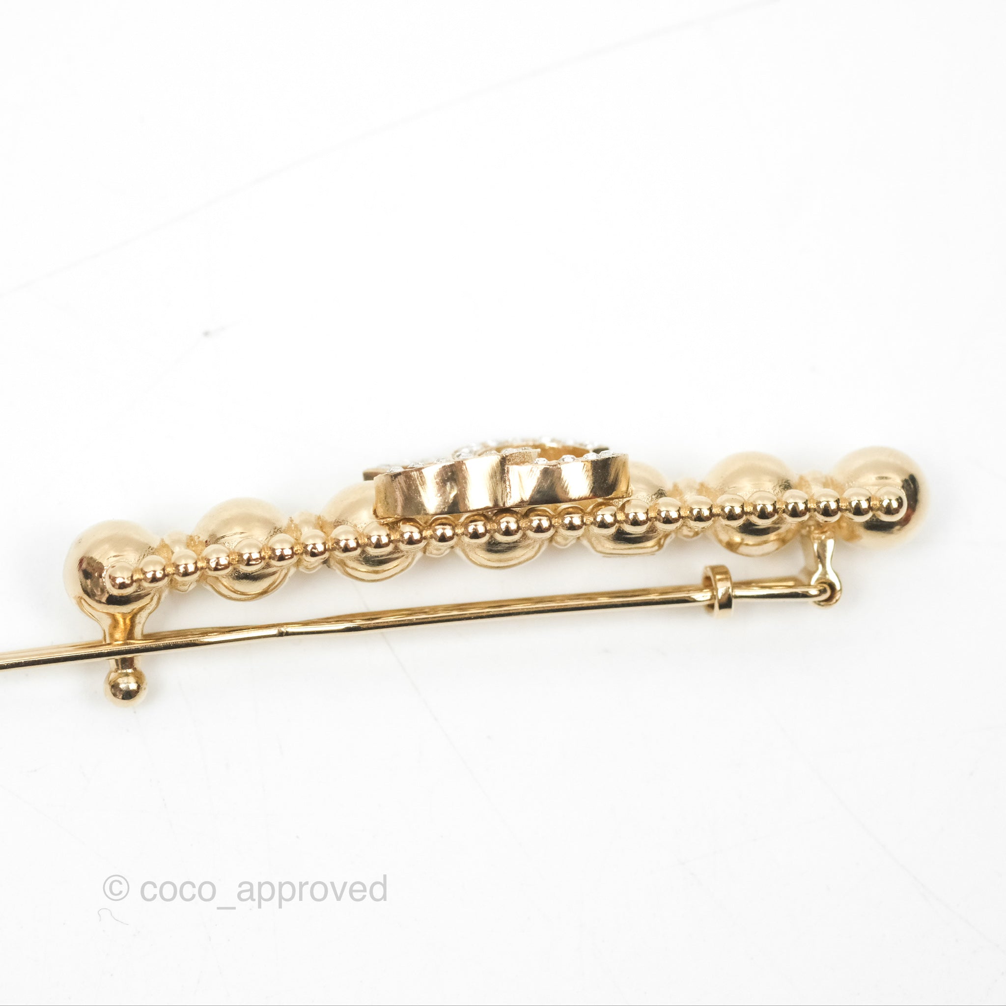 Chanel CC Crystal Beaded Hair Clip - Gold Tone Hair Accessory for Women | Perfect for Weddings, Parties & Special Occasions