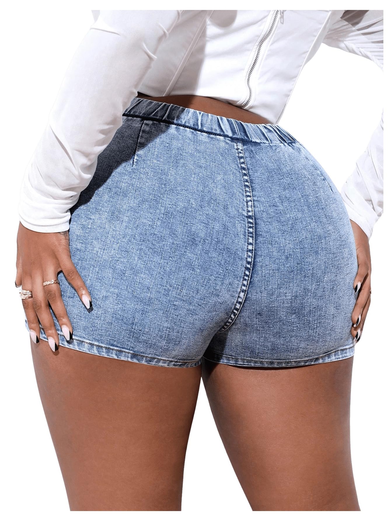 Floerns Women's Casual Elastic Waist Ruched Wrap Jean Denim Skorts Shorts - Comfortable Stretchy Denim Skirt Shorts for Summer, Outfits, Travel & Daily Wear