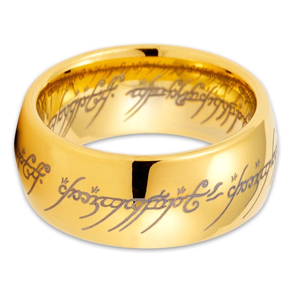 18k Gold Tungsten Wedding Ring - Lord of The Rings Inspired for Fans