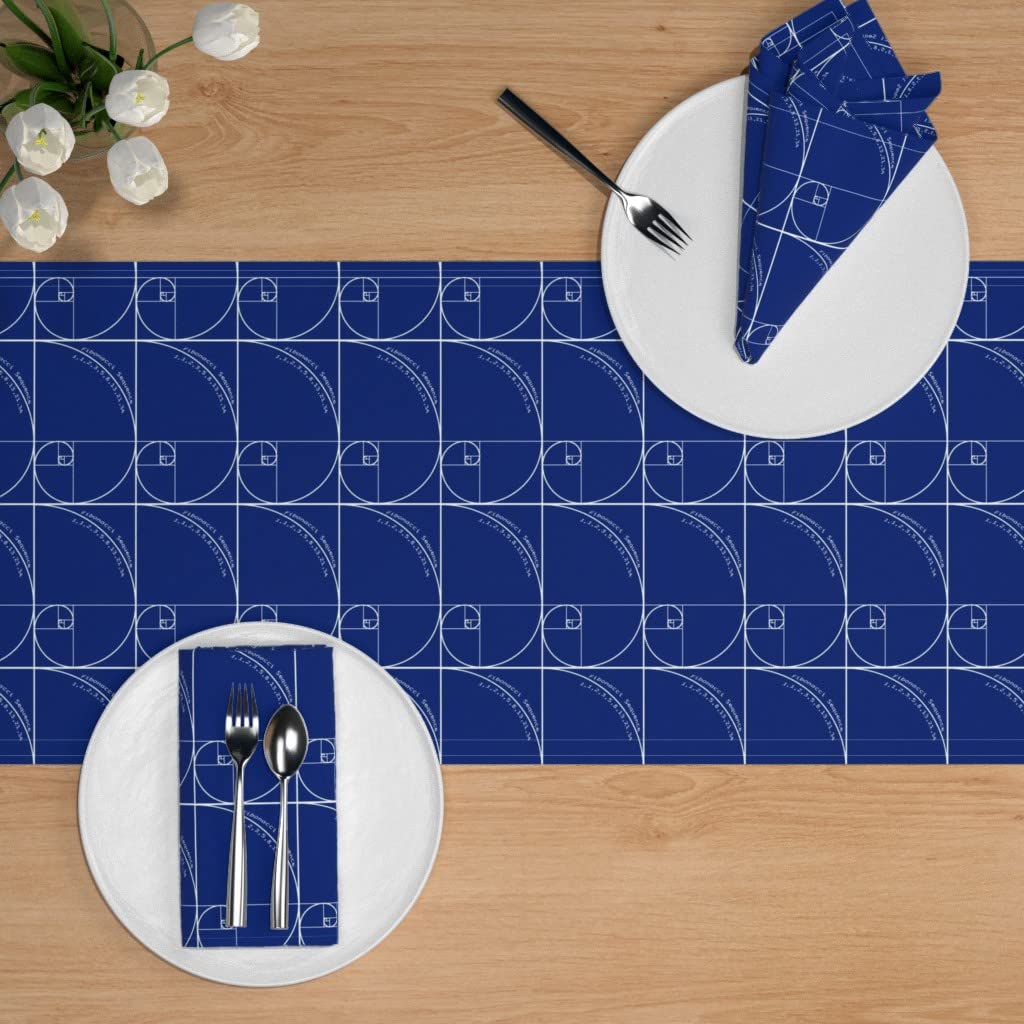 Custom Golden Math Numbers Geometric Science Blue Print Cotton Sateen Table Runner 72