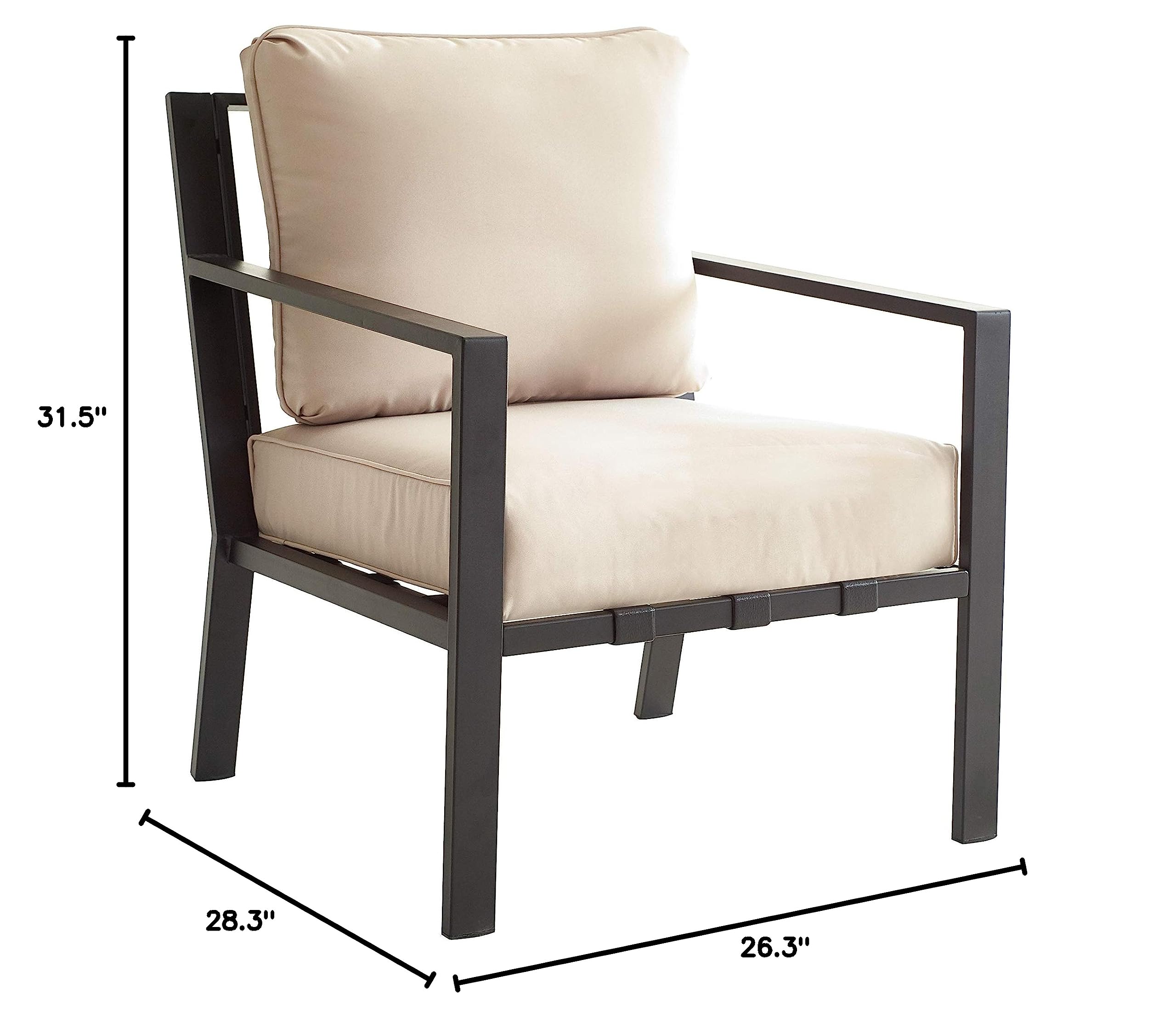 LOKATSE HOME Outdoor Metal Dining Set with Beige Cushions - Steel Frame Patio Furniture for Porch, Deck, Poolside & Backyard | Perfect for Outdoor Entertaining, Relaxing & Dining Al Fresco