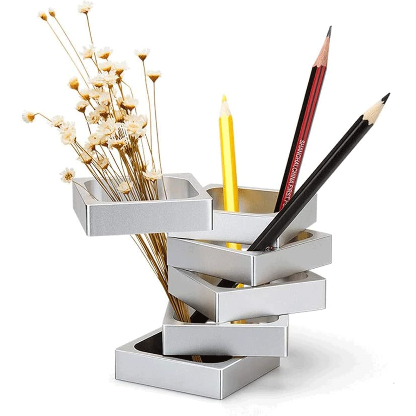 Yannaky Metal Mesh Pen Holder & Pencil Cup - Large Capacity Aluminum Alloy Desk Organizer, Shape-Changing Makeup Brush Storage, Office & School Stationery Supplies Gift (Color C) - Perfect for Home Office, Study Desk & Vanity Organizing