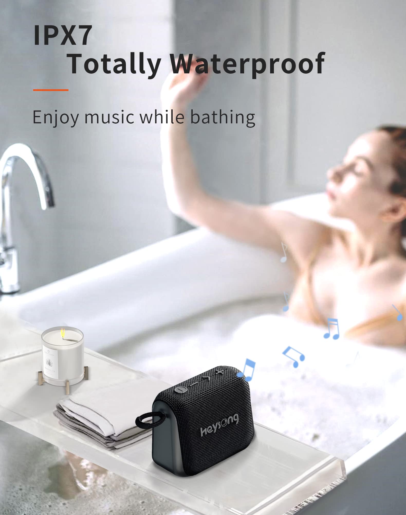 HEYSONG Waterproof Bluetooth Speaker - Portable Wireless Shower Speaker with Stereo Sound, IPX7 Rating, 24-Hour Battery Life & Enhanced Bass | Perfect for Shower, Pool Party, Beach, Camping & Bedroom Use | Great Gift for Men & Women