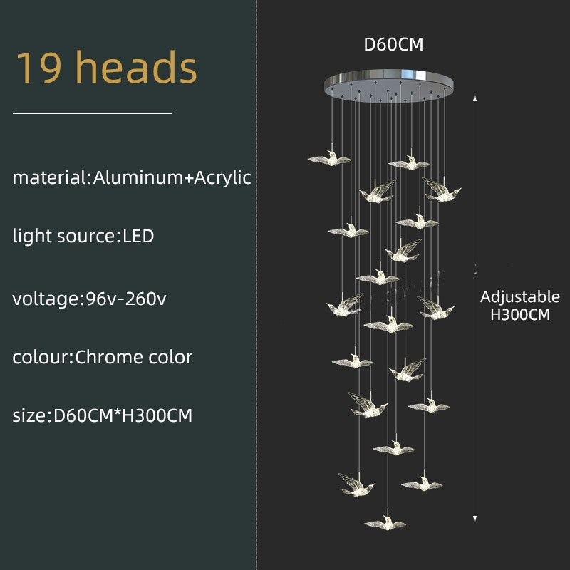 Elegant Acrylic Glass Birds Chandelier - Modern Crystal Ceiling Light Fixture for Dining Room, Living Room & Bedroom Decor
