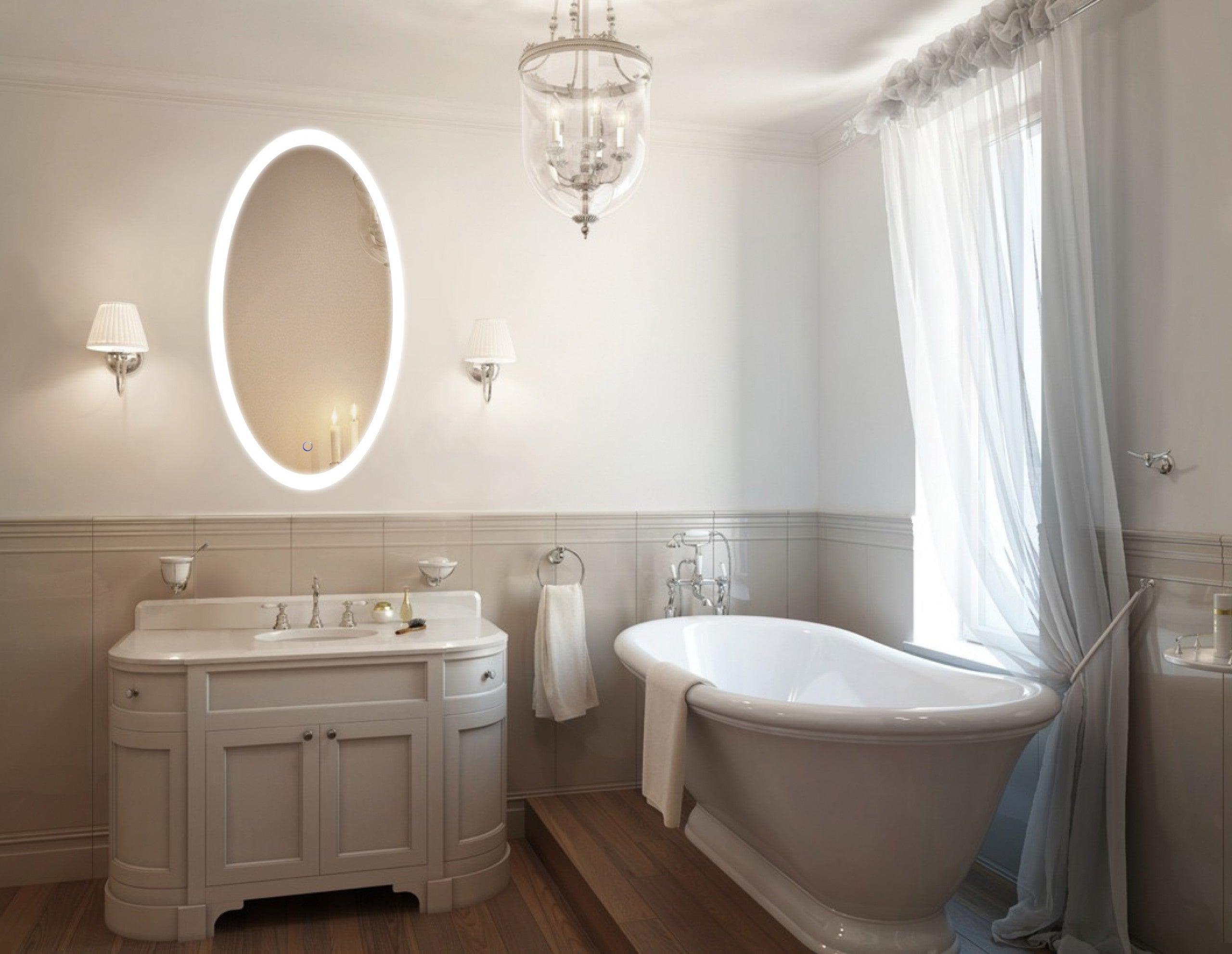 Krugg Sol Oval 24x44 Inch LED Bathroom Mirror with Adjustable Dimmer & Anti-Fog Technology - Perfect for Modern Vanities, Spa-Like Bathrooms & Luxury Home Decor