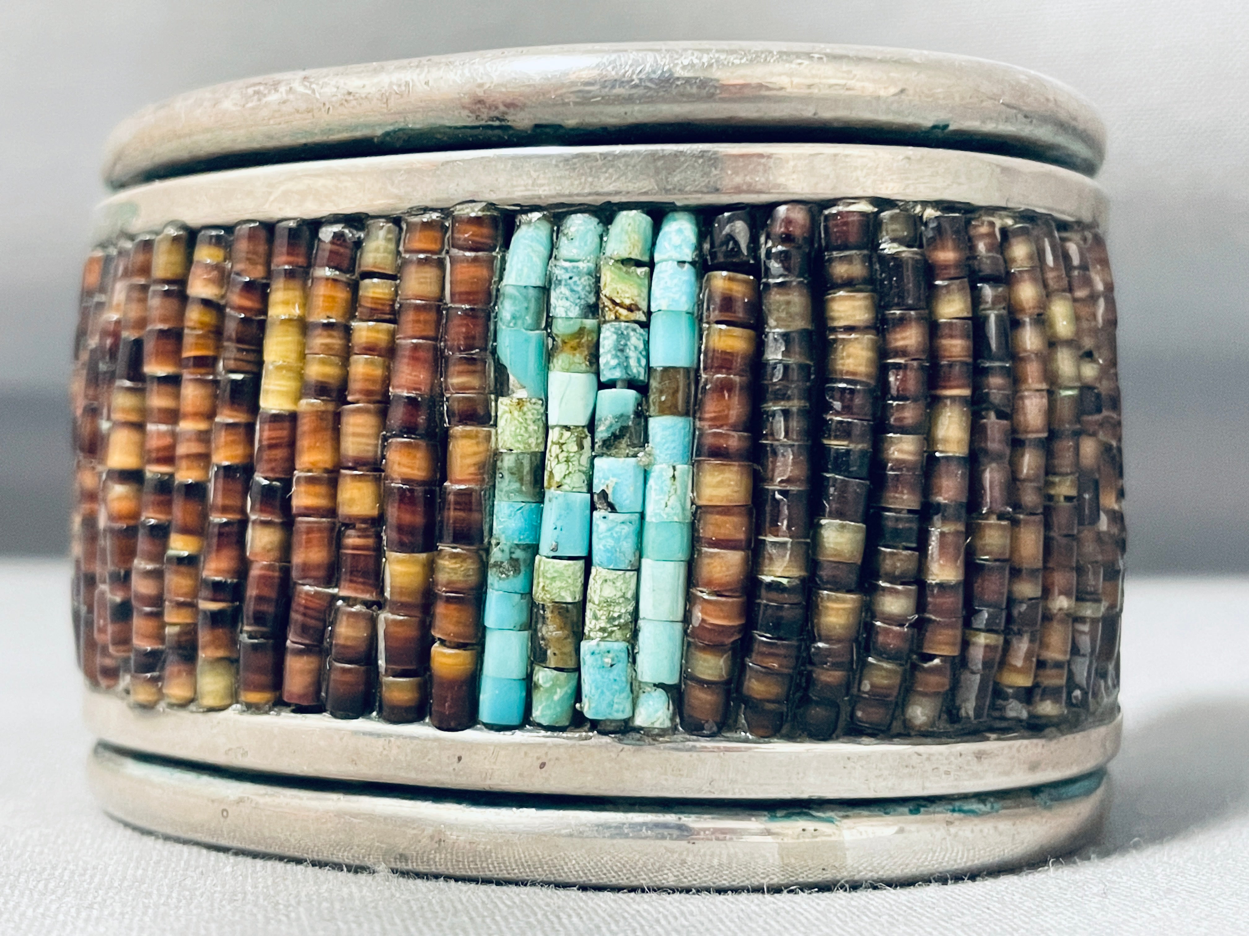 100 Gram Vintage Navajo Turquoise Heishi Sterling Silver Bracelet - Authentic Native American Jewelry for Women, Boho Style, Handmade Gift for Her, Perfect for Festivals & Special Occasions