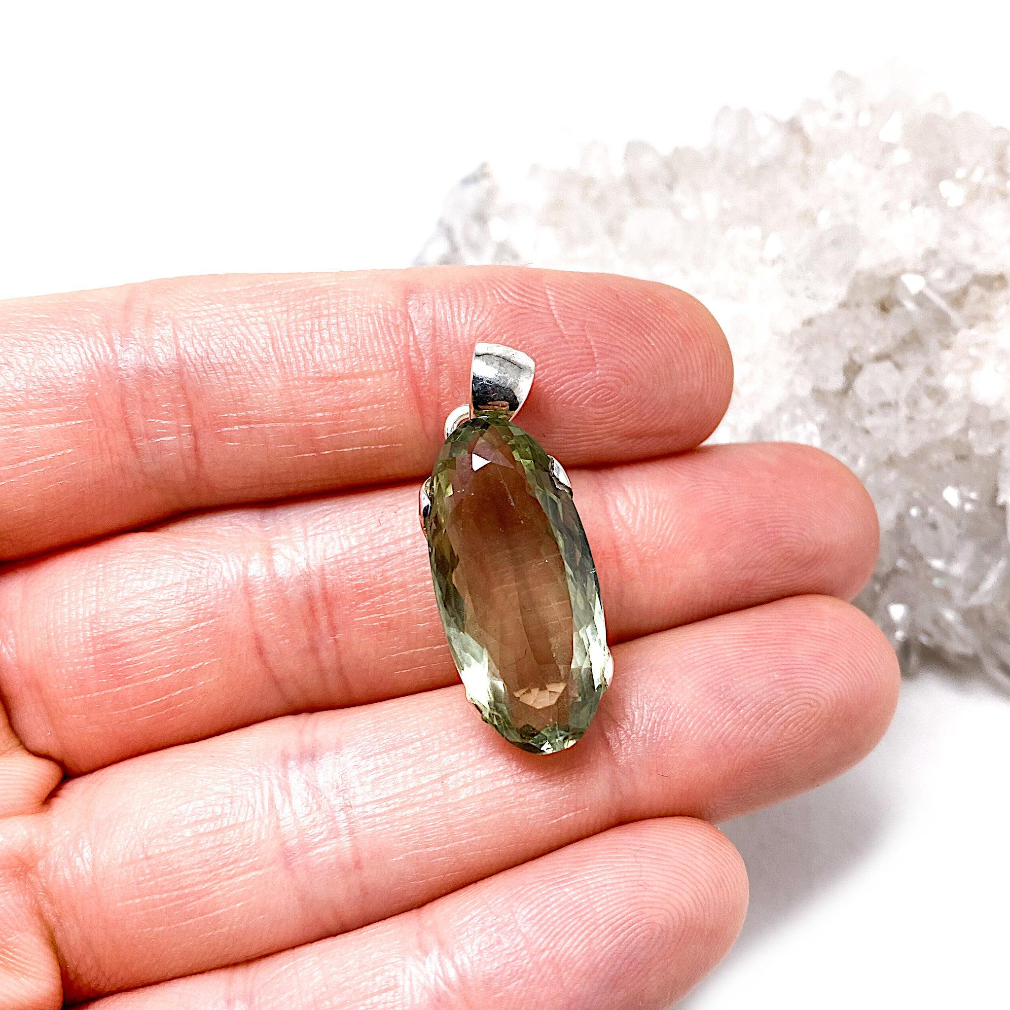 Prasiolite (Green Amethyst) Oval Faceted Pendant Necklace KPGJ2156 - Elegant Jewelry for Women, Gift for Her, Wedding, Party & Special Occasions
