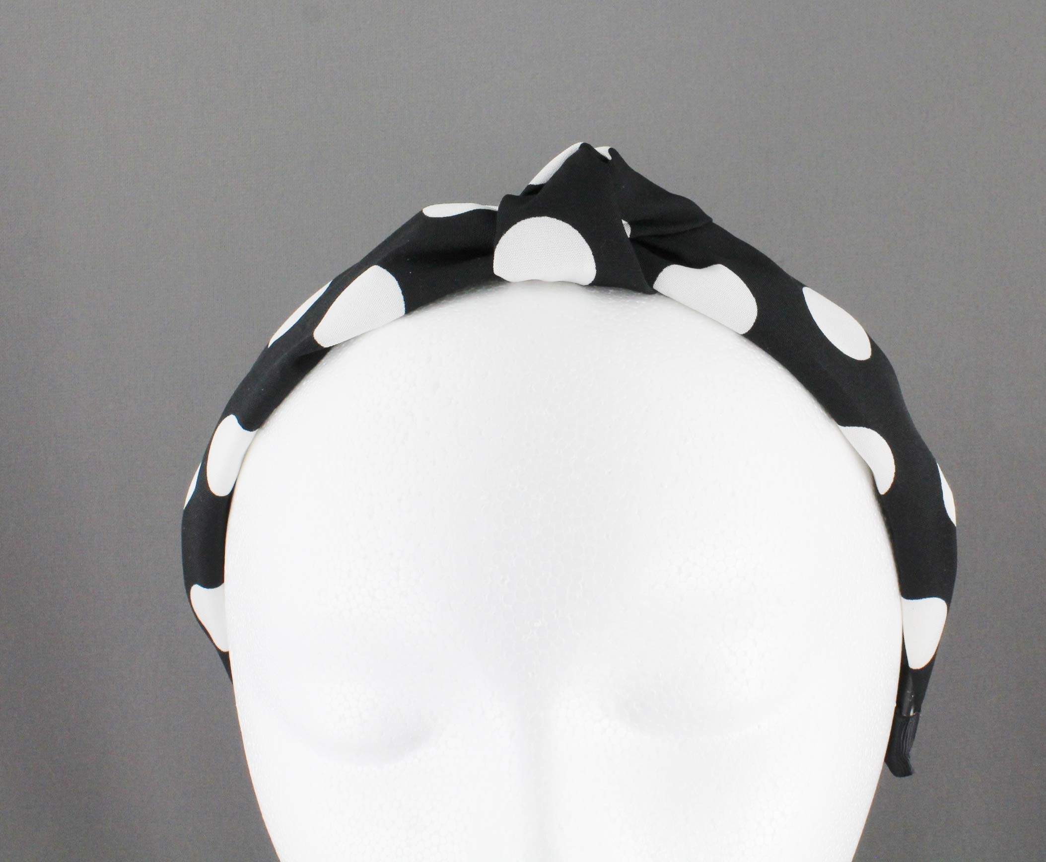 Black and White Turban Knot Headband with Polka Dot Pattern - Non-Slip Fabric Hair Band with Teeth Grip - Perfect for Yoga, Workouts, and Everyday Fashion Accessory