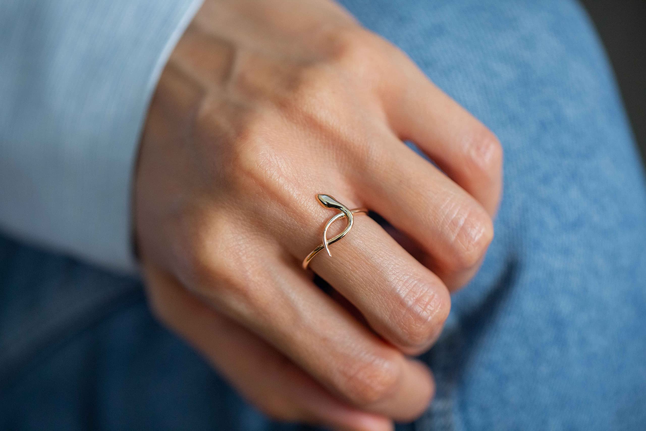 14K Solid Gold Snake Ring for Women - Real 14K Gold Animal Jewelry - Unique Gift for Snake & Reptile Lovers - Gothic Style Handmade Ring - Perfect for Birthday, Anniversary & Halloween Costume Accessories