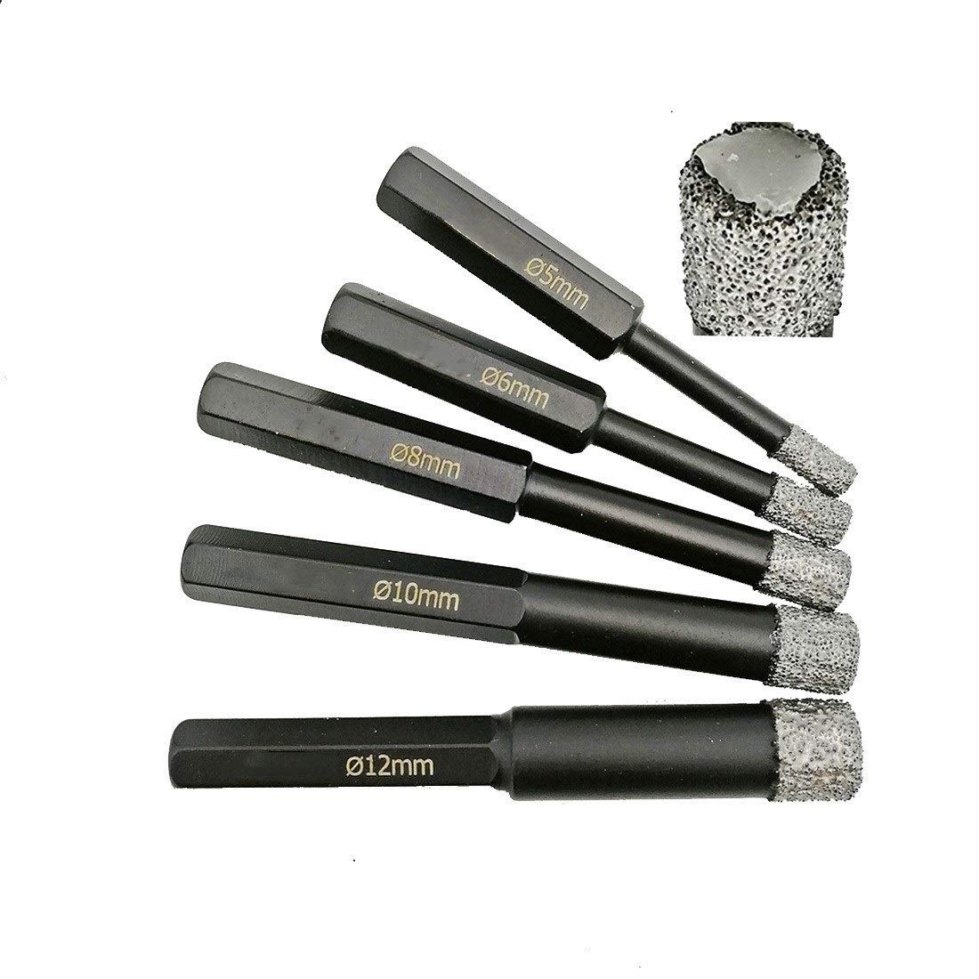 MOUNTAIN MEN 2-Piece Diamond Drill Bit Set (5/6/8/10/12mm) - Vacuum Brazed Hex Shank Core Bits for Ceramic, Tile, Marble, Glass - Dry Drilling Hole Saw (6mm & 10mm) - Perfect for Bathroom Renovation, Kitchen Backsplash & DIY Home Projects