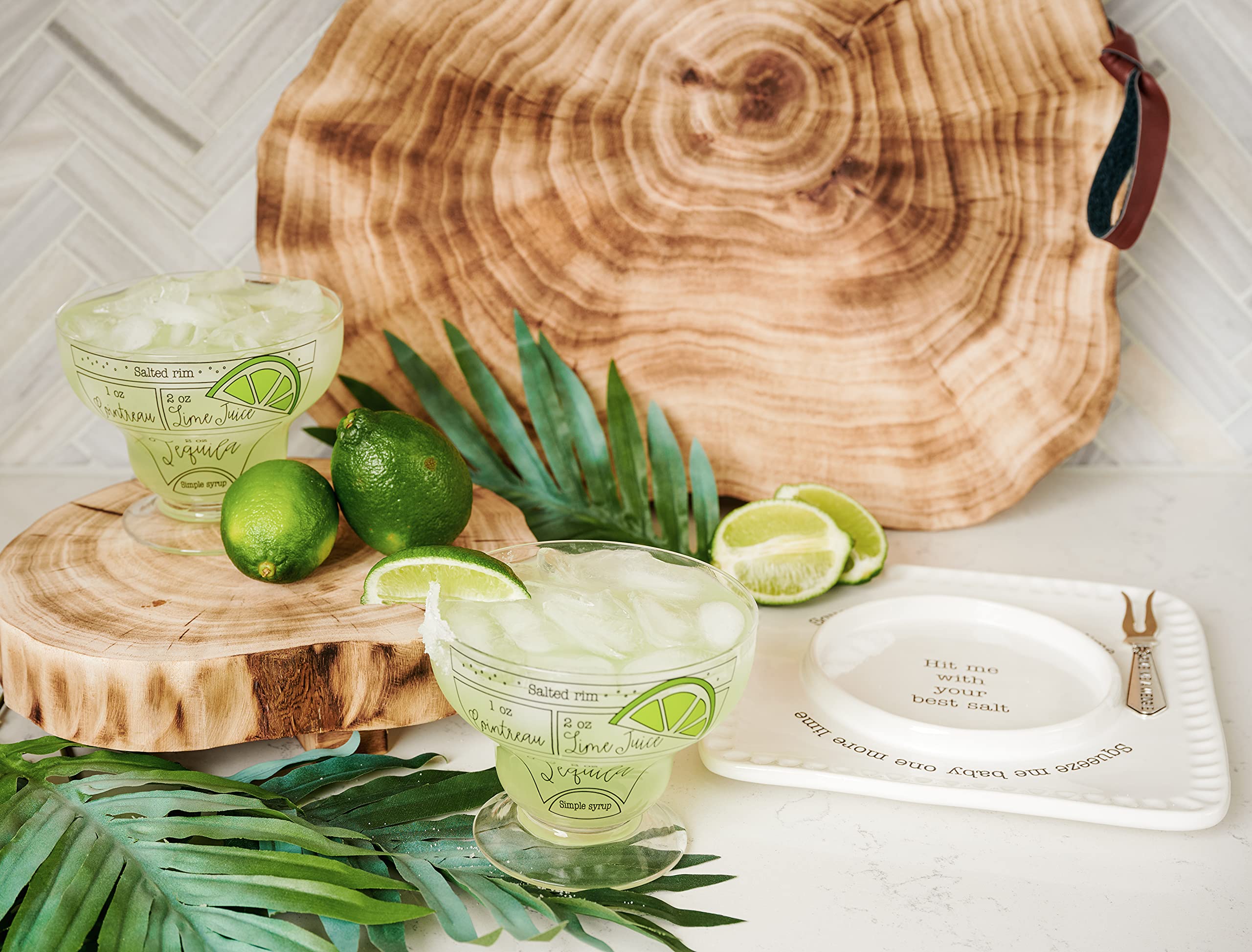Mud Pie 6-Piece Clear Stemless Margarita Glass Set with Ingredients - Perfect for Cocktail Parties, Home Bars & Summer Entertaining