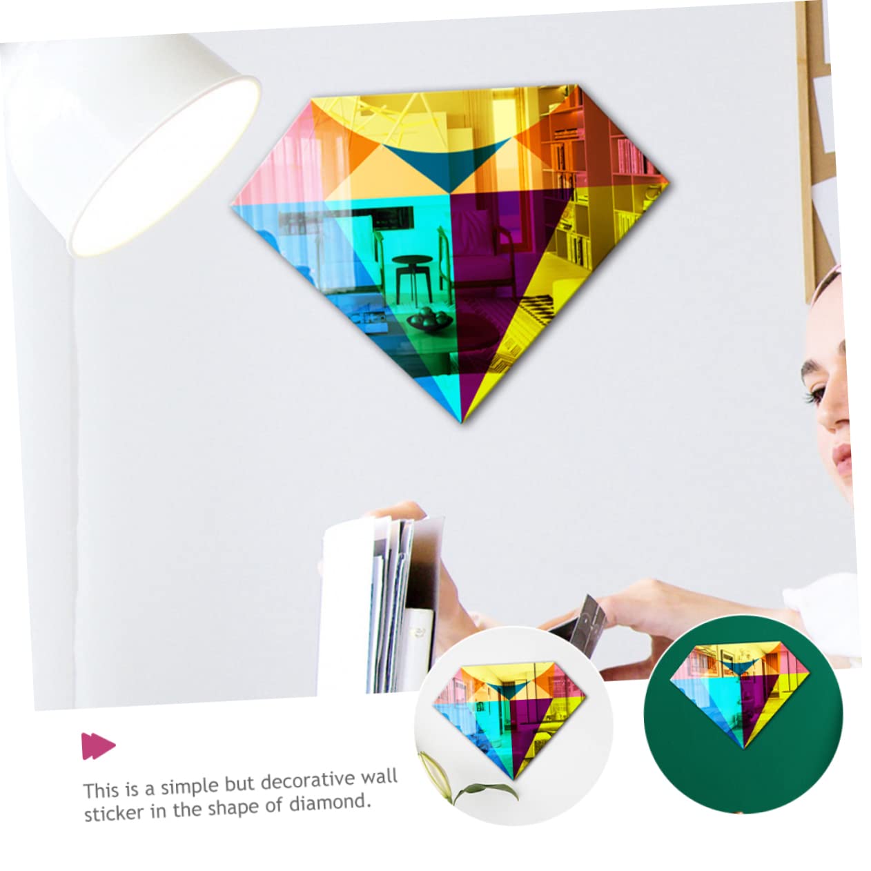 OSALADI Diamond Shape Acrylic Mirror Wall Sticker - Removable Self-Adhesive Wall Decal for Bedroom, Living Room, and Bathroom Decor