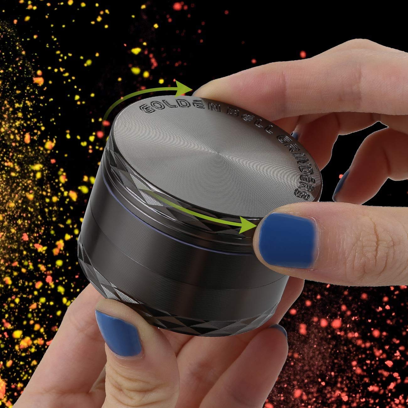 Premium LIHAO 50mm 4-Layer Metal Spice Grinder - Durable Zinc Allay Mill for Herbs, Pepper & Salt (Black Nickel) - Perfect for Kitchen, Camping & Travel Use