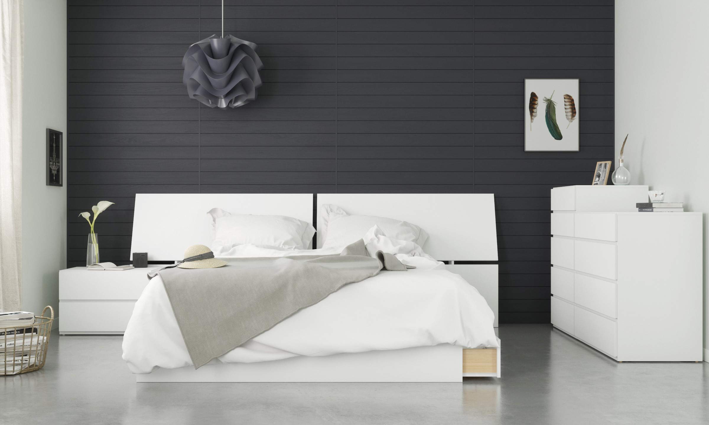 Nexera 5-Piece Queen Bedroom Set - White Bed Frame with Headboard, Nightstand & Dresser | Modern Bedroom Furniture for Home Decor & Small Spaces