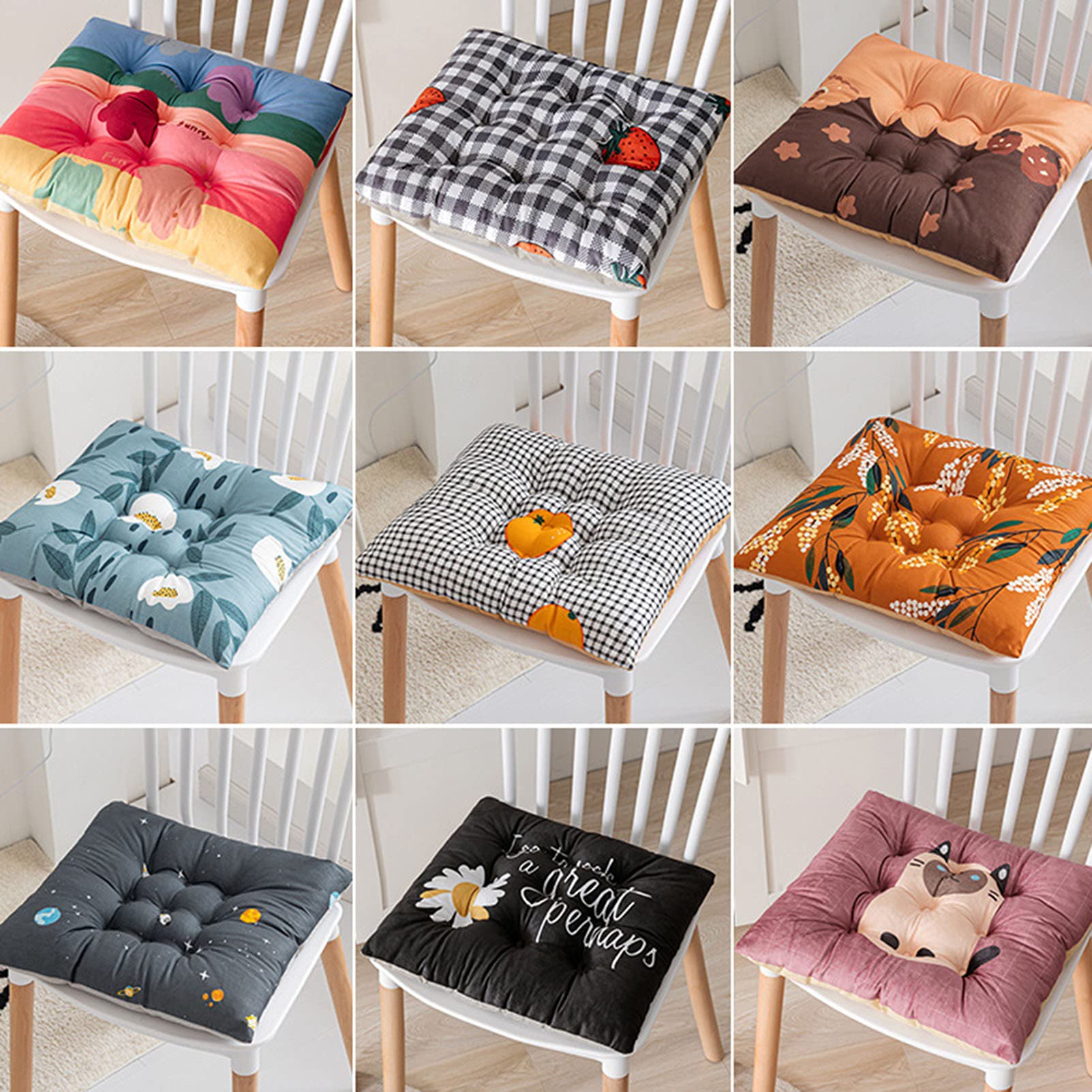 Non-Slip Square Dining Chair Seat Cushions Set of 6 with Straps - Soft Comfortable Chair Pads for Indoor, Outdoor, Garden, Office & Living Room - Perfect for Dining Sets, Patio Furniture and Home Decor
