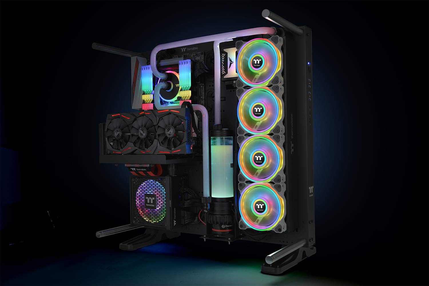 Thermaltake Riing Quad 14 RGB Radiator Fan 3-Pack with PWM Controller - 54 LED Low Noise PC Case Fans, NeonMaker Supported (White) - Perfect for Gaming PC, Liquid Cooling Systems & RGB PC Builds