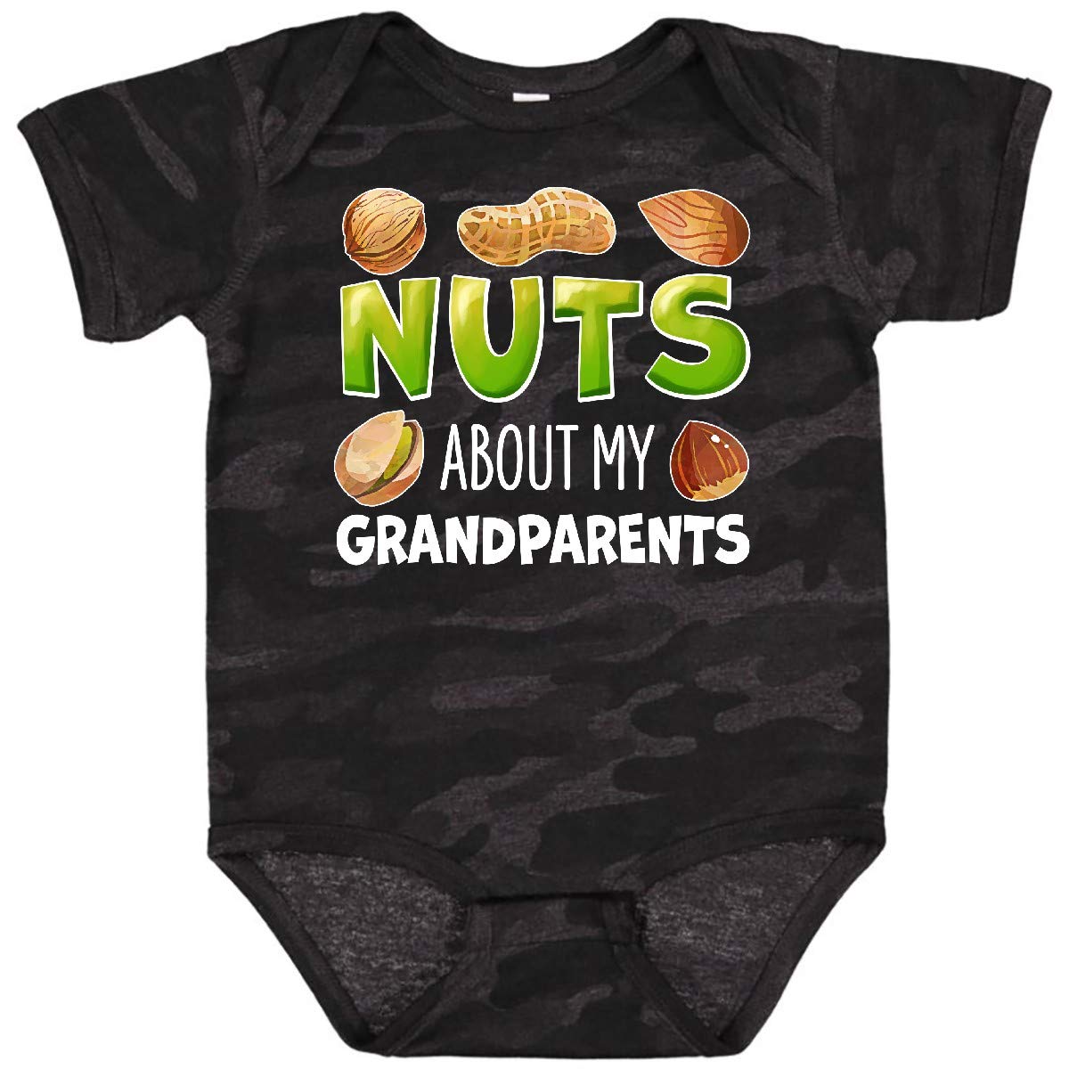 Inktastic Nuts About My Grandparents Peanut Almond Pistachio Baby Bodysuit - Cute & Comfortable Outfit for Grandparents Day, Family Photos & Special Occasions