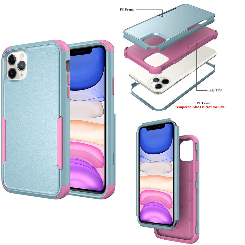 Shockproof Heavy Duty Armor Case for iPhone 12 Pro Max - 3 Layer Protective Rugged Cover, Cute Teal & Pink Design for Women | Perfect for Outdoor Adventures, Work & Everyday Protection