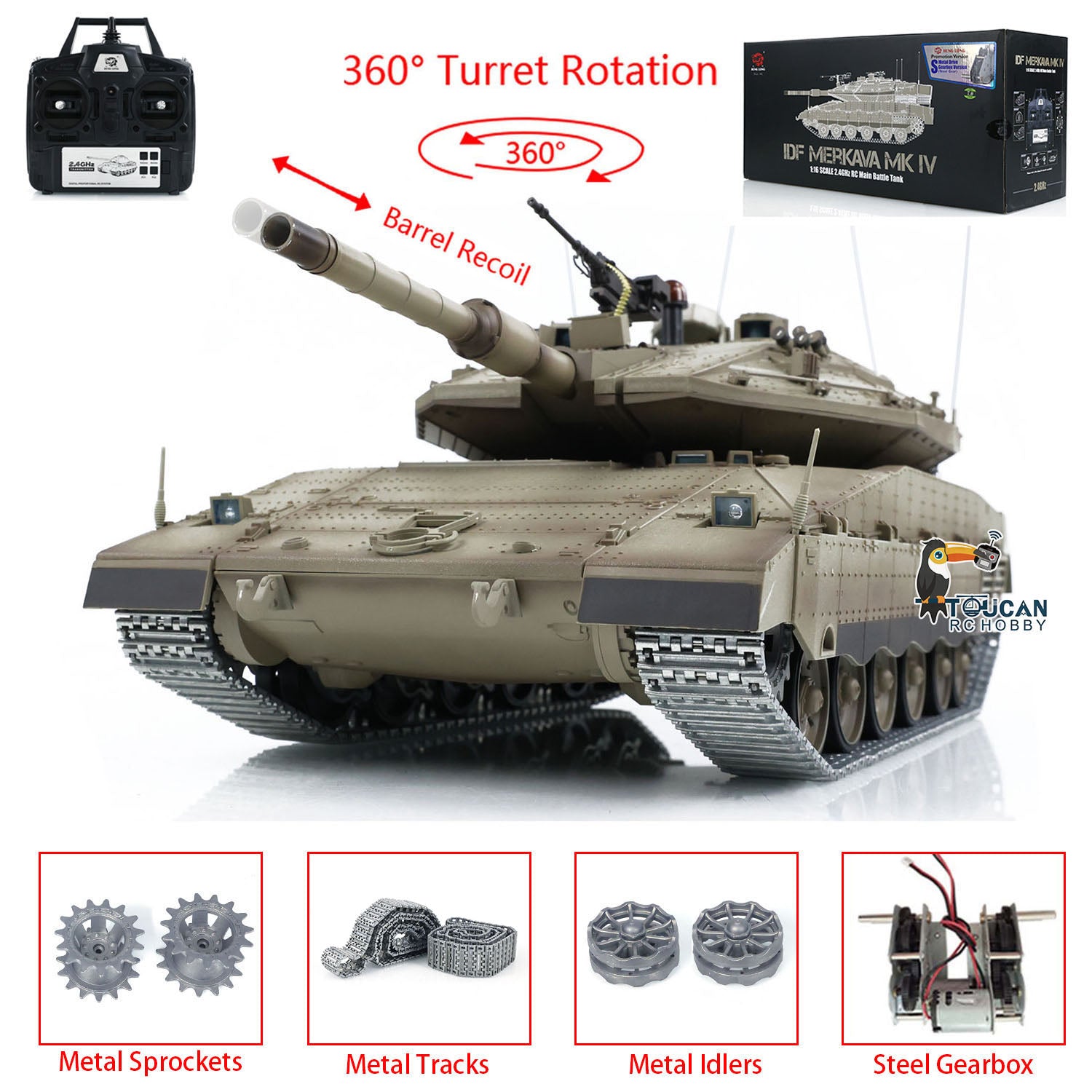 1:16 Scale RC Military Battle Tank - Heng Long IDF Merkava MK IV 3958 Upgraded Edition with Metal Gearbox & Tracks | Remote Control Model Tank for Collectors & Battle Simulation | Perfect for Outdoor Play, Military Enthusiasts & Display
