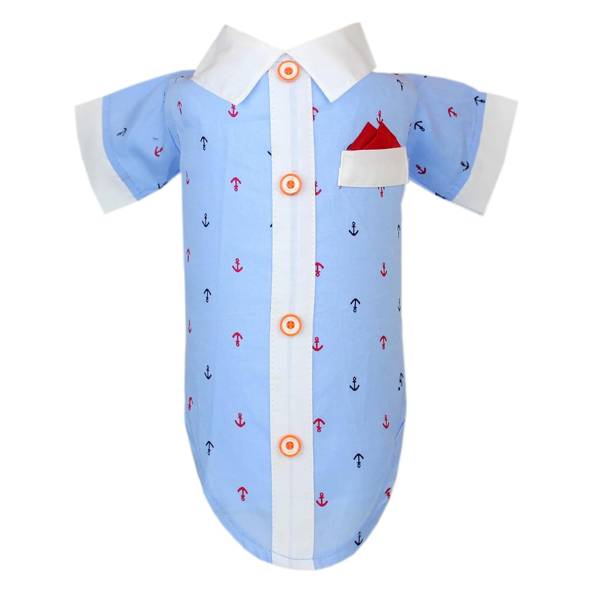 Parisian Pet Dog Shirt - 100% Cotton Nautical Costume with Anchor Design - Blue & White Sleeved Dog Clothes for Medium Dogs - Perfect for Beach Outings, Boat Trips & Themed Parties