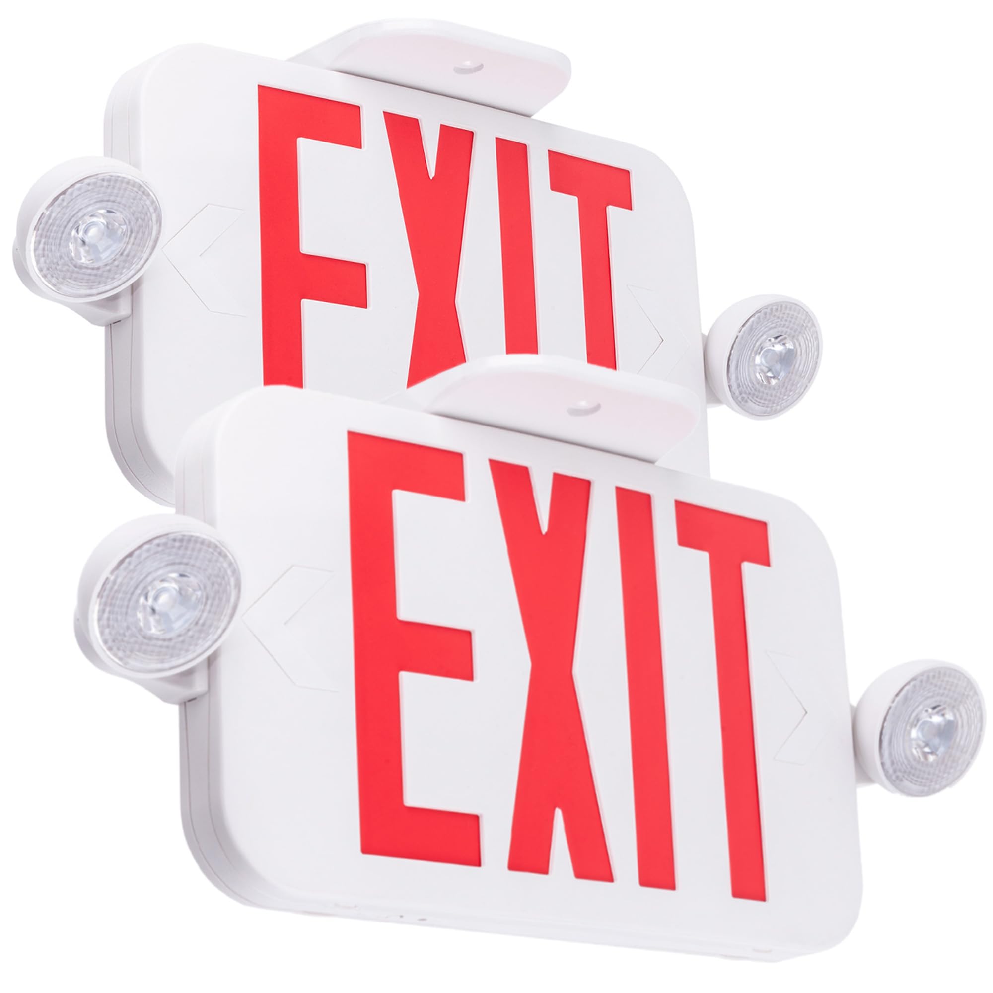 LIT-PaTH LED Combo EXIT Sign with 2 Adjustable Head Lights & Double Face - UL 924 Certified Emergency Exit Lighting with Backup Battery (120-277V, 2-Pack) - Ideal for Commercial Buildings, Warehouses, and Fire Safety Compliance