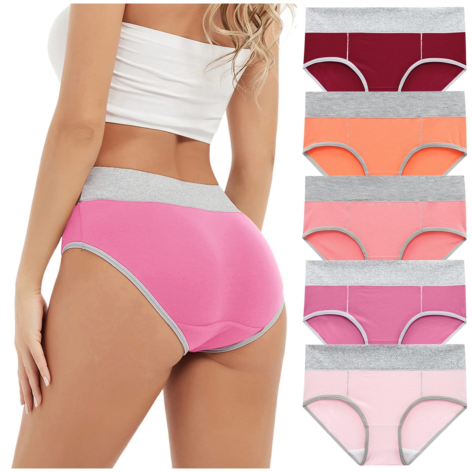 Gufesf 5 Pack Women's Cotton Underwear - High Waisted Soft Full Briefs Panties Multipack for Everyday Comfort | Breathable Ladies Underwear for Work, Yoga & Sleep