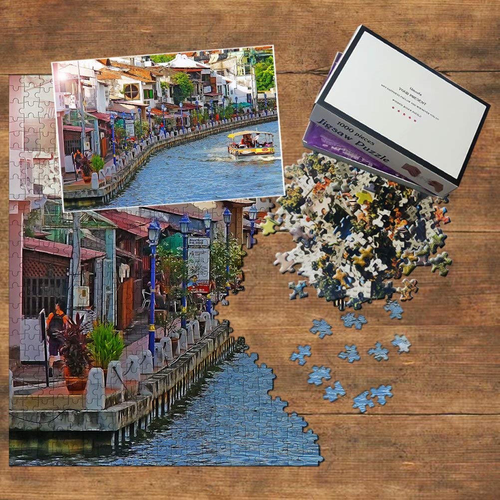 1000 Piece Malaysia Malacca River Jigsaw Puzzle - Wooden Travel Souvenir & Home Decor for Adults, Family Game Night, and Educational Activity