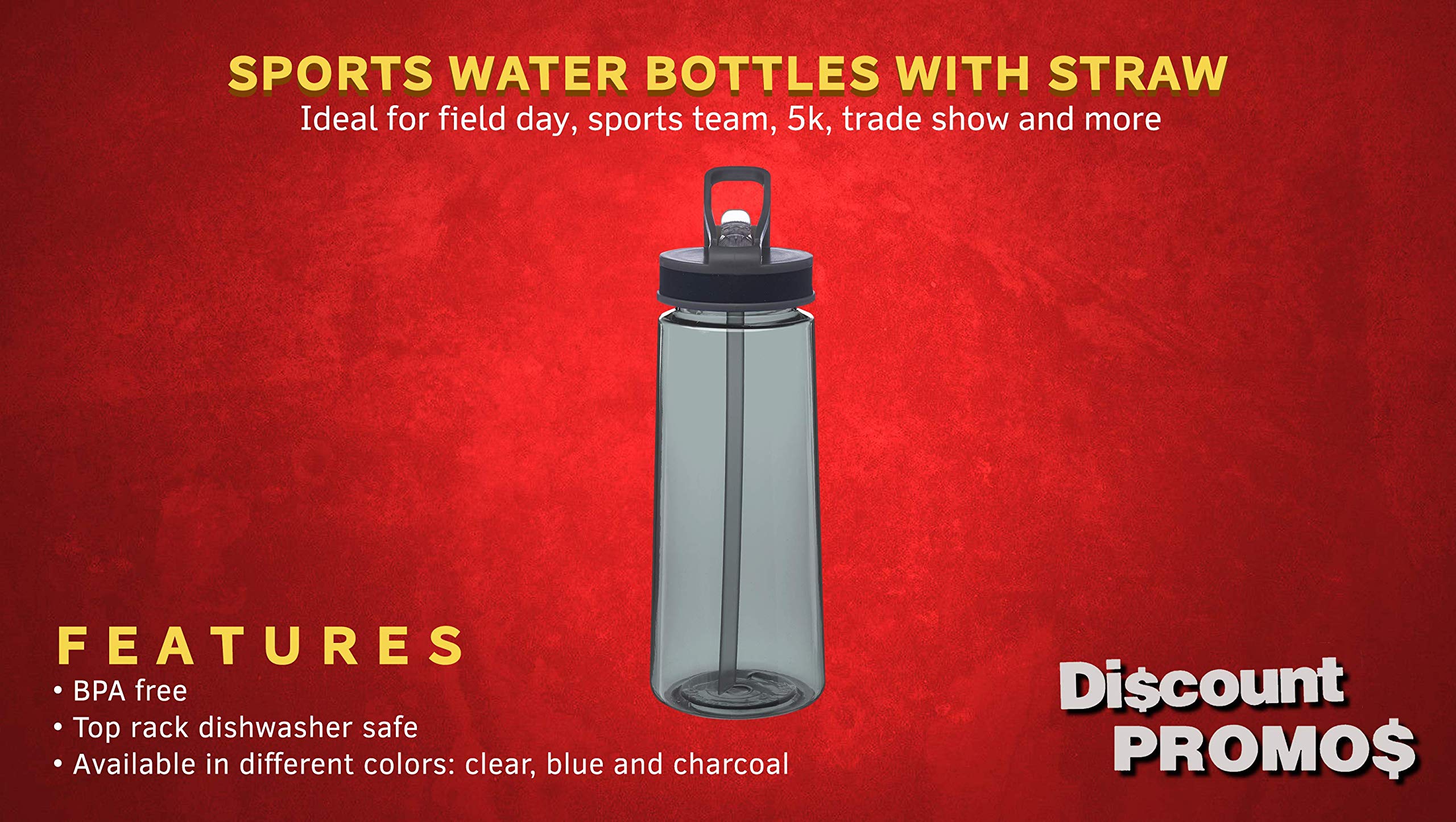 6-Pack 22oz Reusable Plastic Sports Water Bottles with Straw & Leak-Proof Lid - BPA-Free Gym, Hiking, Workout, Office & Travel Essentials - Charcoal Bulk Set for Active Lifestyle