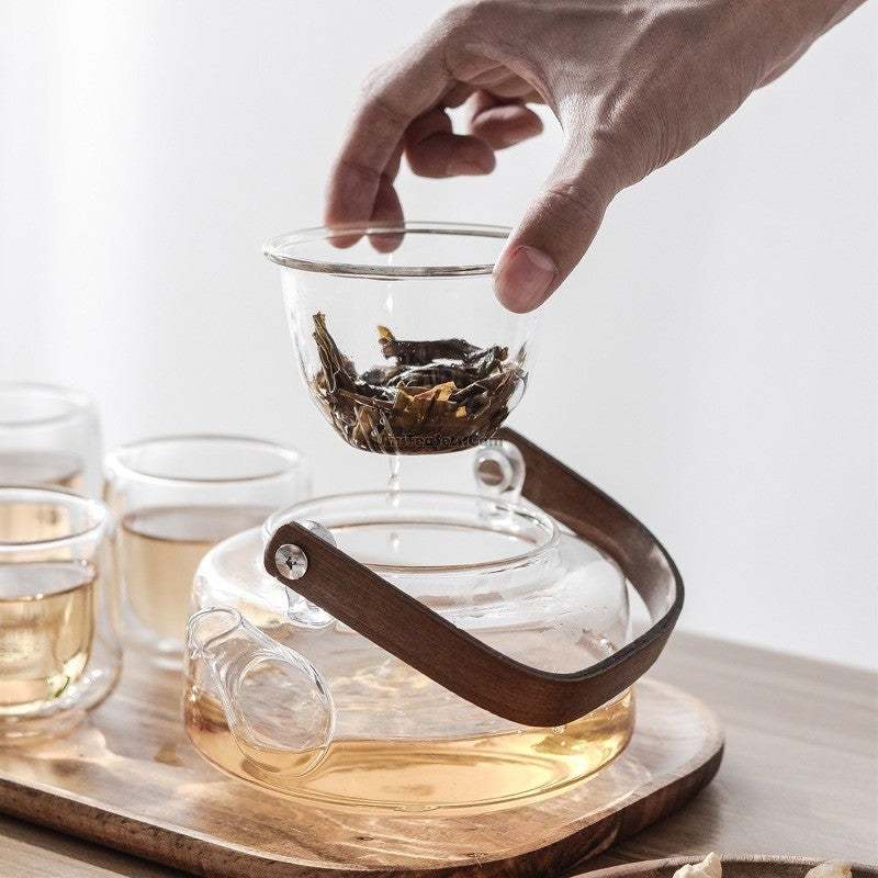 Premium High Borosilicate Glass Tea Set with Bamboo Tray - Durable & Heat-Resistant for Hot Tea, Iced Tea & Herbal Infusions - Perfect for Home, Office & Gifting