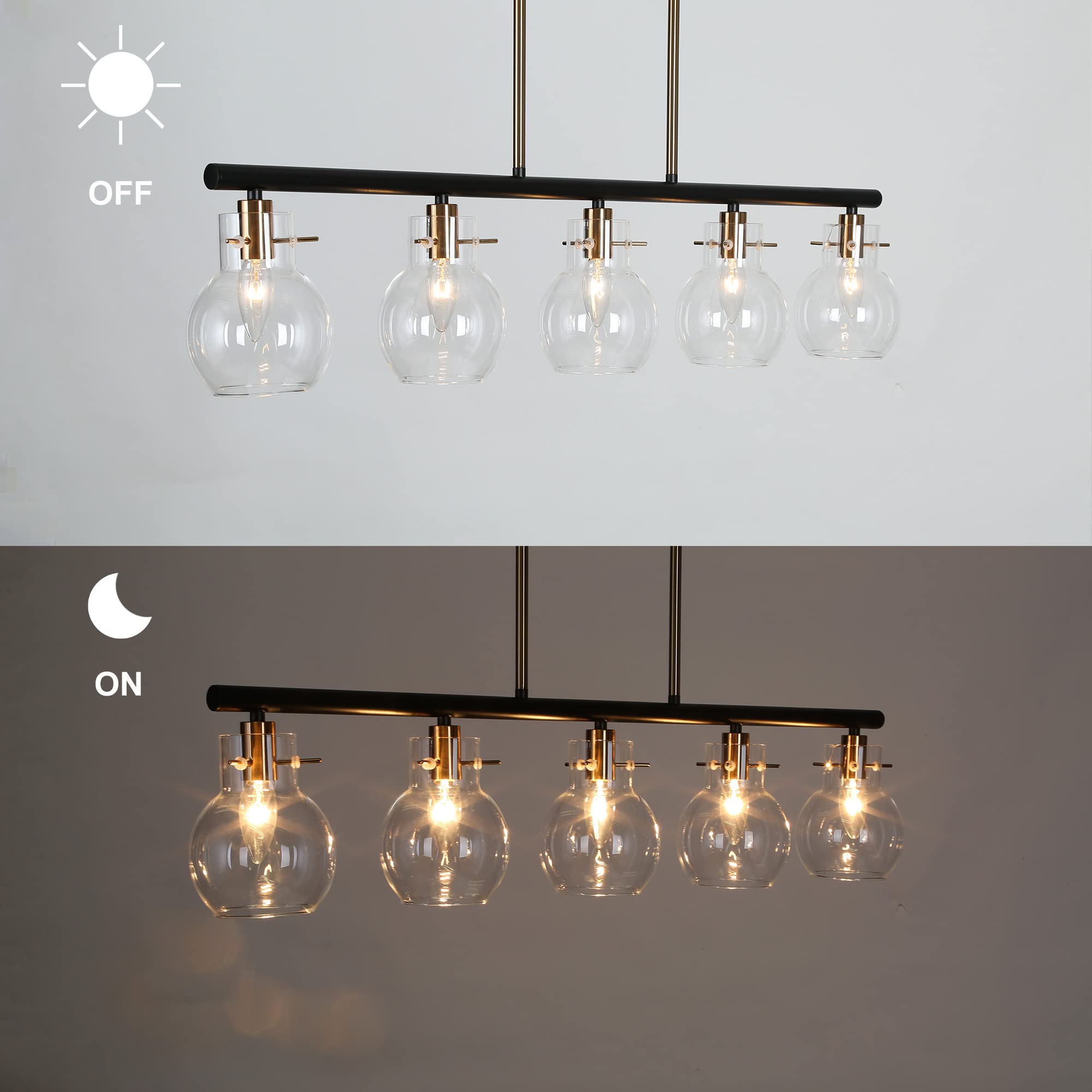 ZEVNI 5-Light Modern Black Chandelier with Clear Glass Globes - 38