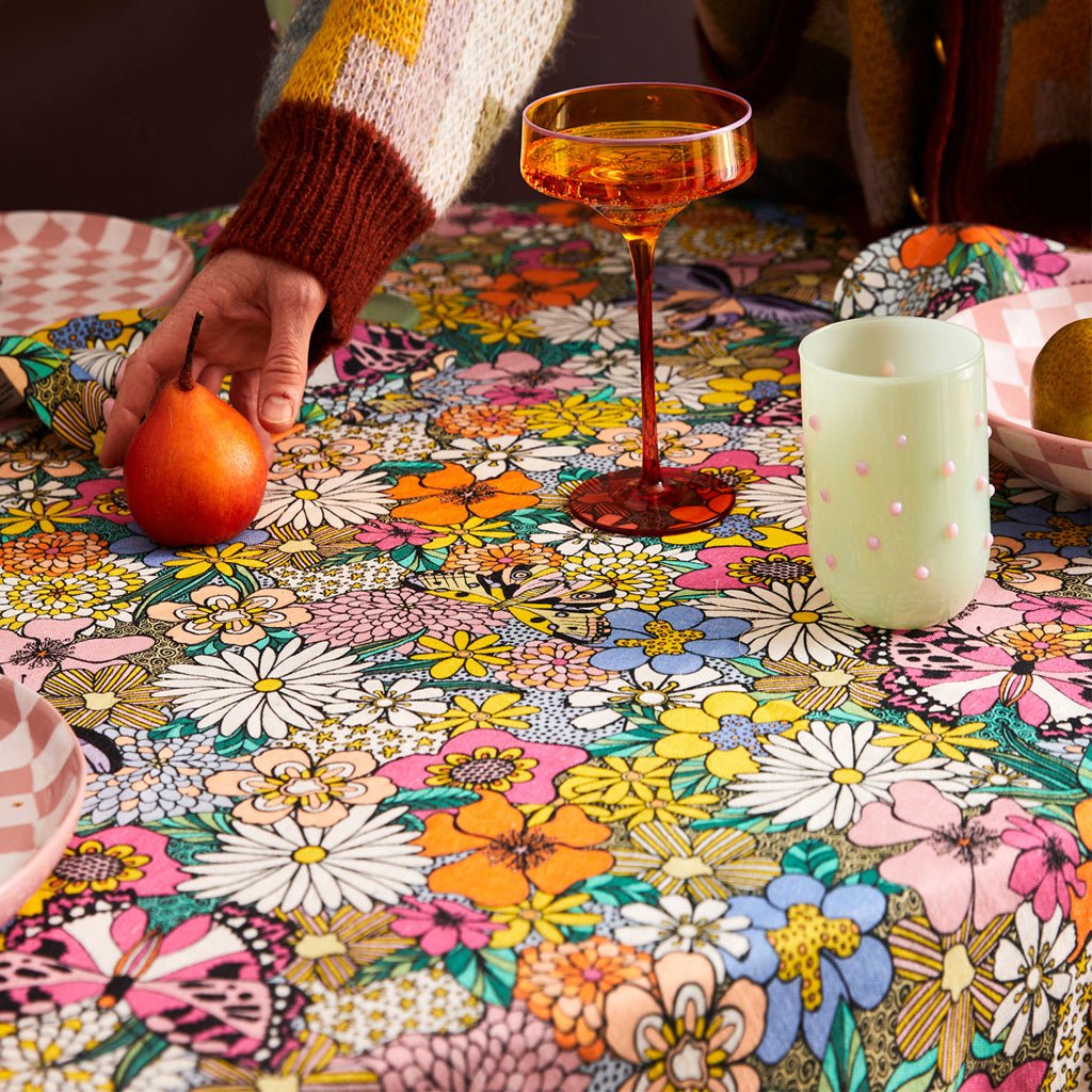 Bliss Floral Linen Tablecloth - 72x90 Inch Rectangular Table Cover for Dining Room, Kitchen, Party & Outdoor Picnic - Washable & Wrinkle-Resistant Linen Fabric