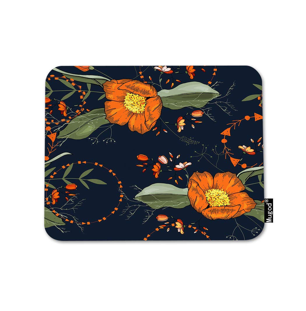 Vibrant Tropical Flower Mouse Pad - Non-Slip Rubber Base Gaming Mouse Mat with Orange Blooms & Green Leaves for PC, Laptop, Desk - Perfect for Office, Home & Gaming (9.5x7.9 Inch) - Ideal Workspace Accessory for Comfort & Style