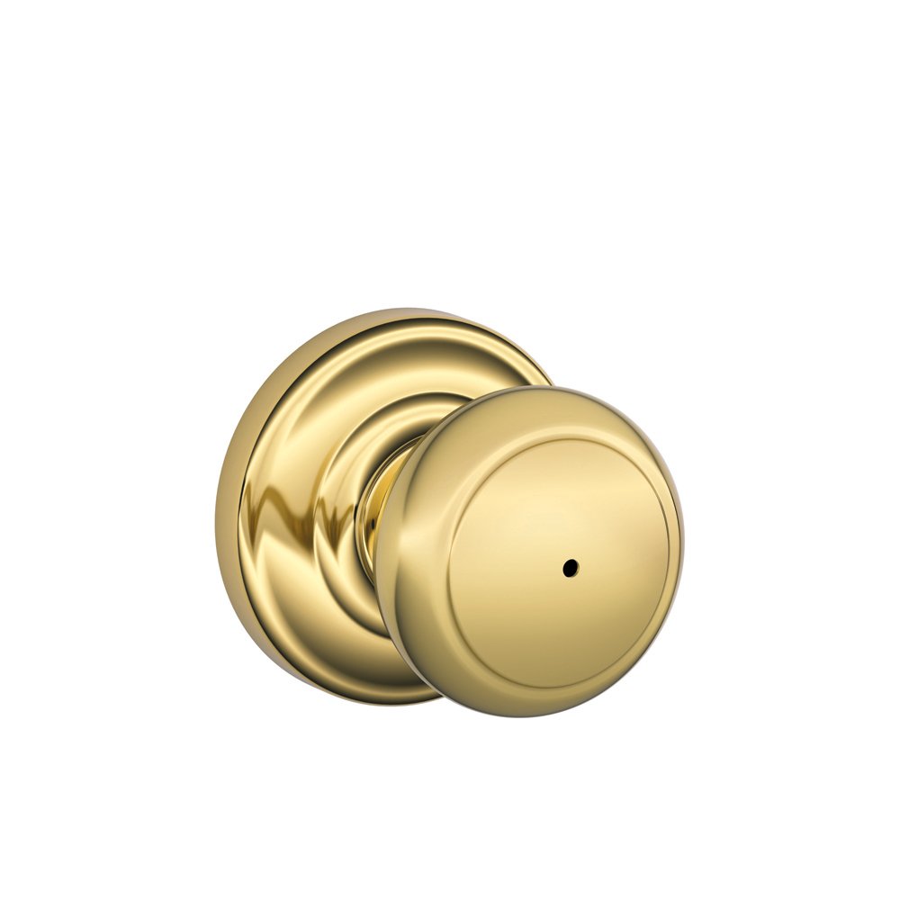 SCHLAGE Andover Privacy Door Knob - Bright Brass Finish, Rose Design | Secure Bedroom & Bathroom Lock for Home & Office