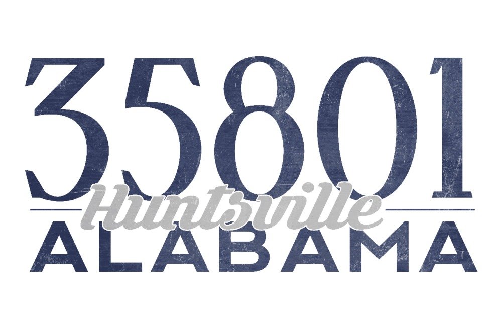 12x18 Blue Wall Art Poster - Huntsville Alabama 35801 Zip Code Decor for Living Room, Bedroom & Office