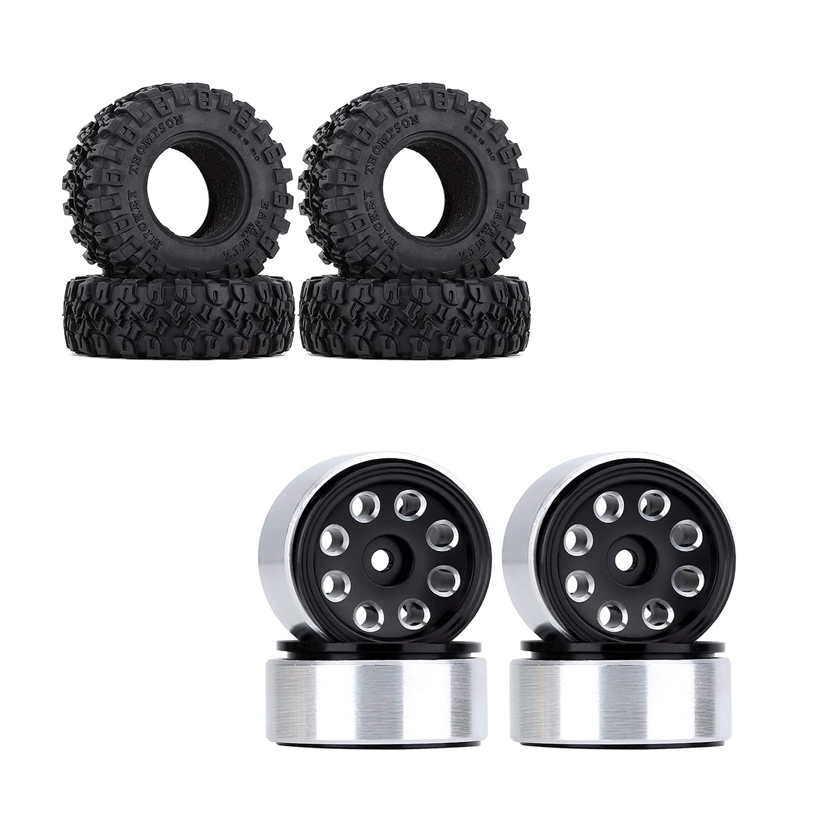 INJORA 1.0 Beadlock Wheels & Tires Set for Axial SCX24 1/24 Scale RC Crawler - Compatible with 90081, Cerrojo, Chevrolet B-17 Betty - Perfect for Off-Road Trails, Rock Crawling & RC Car Upgrades