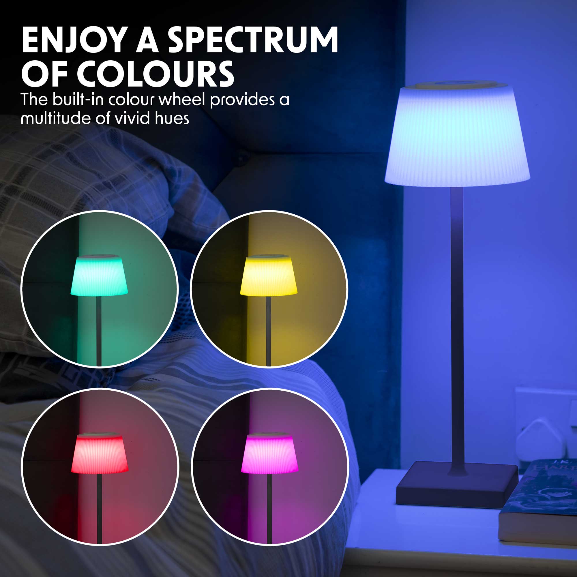 Rechargeable LED Table Lamp with RGB Color Changing - Portable Desk Light for Home, Office, Restaurant - Black (Model DH212) - Perfect for Bedroom Nightstand, Study Room, and Cafe Ambiance Lighting